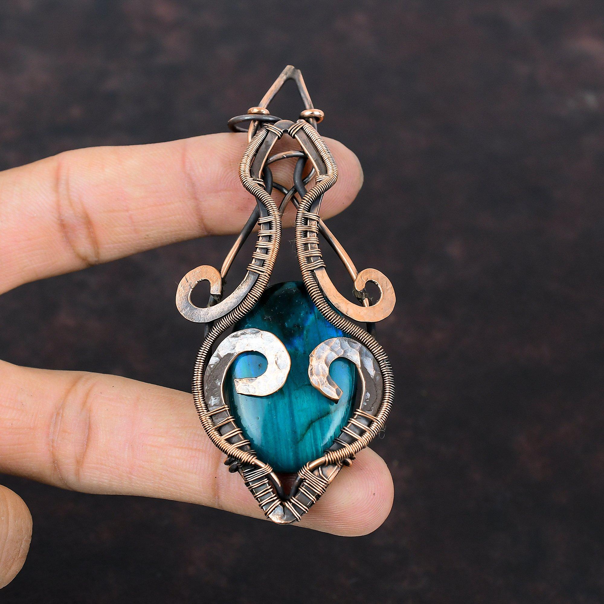 Neon Flash Labradorite Pendant Copper Wire Wrapped Pendant Brand New Jewelry Gemstone Pendant Copper Wire Jewelry Handmade Pendant For Women