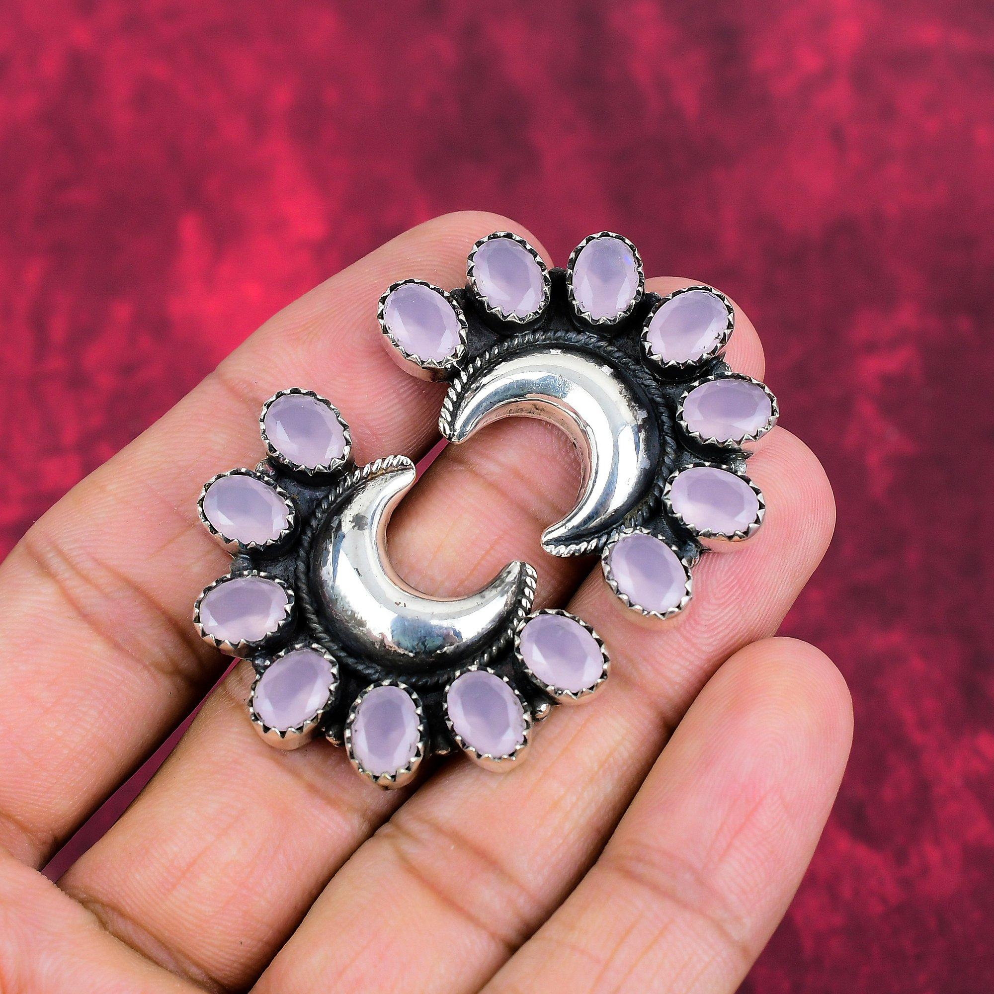 Ohrringschmuck aus rosa Chalcedon, 925er Sterlingsilberschmuck, handgefertigter Ohrring, Chalcedon-Edelsteinschmuck für die Liebe