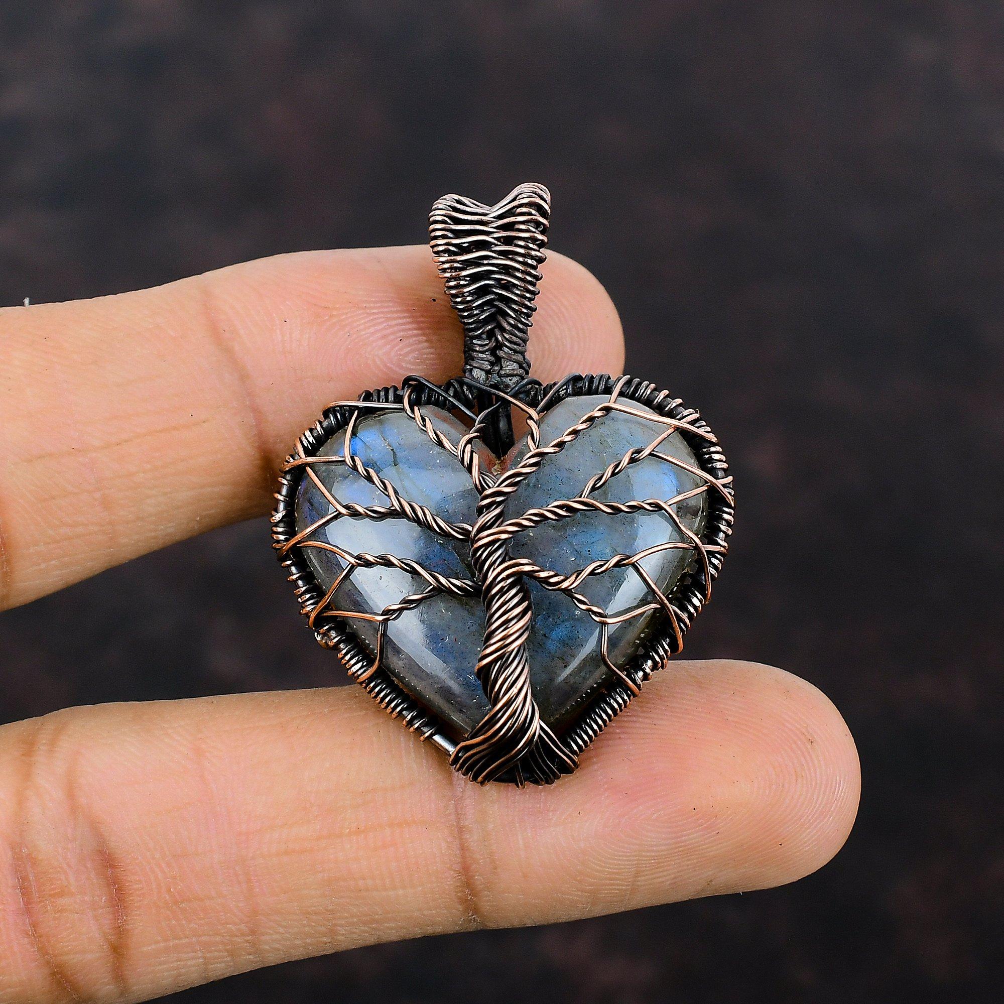 Tree Of Life Labradorite Pendant Copper Wire Wrapped Pendant Gemstone Jewelry Handmade Wire Pendant Copper Jewelry For Gift Designer Pendant