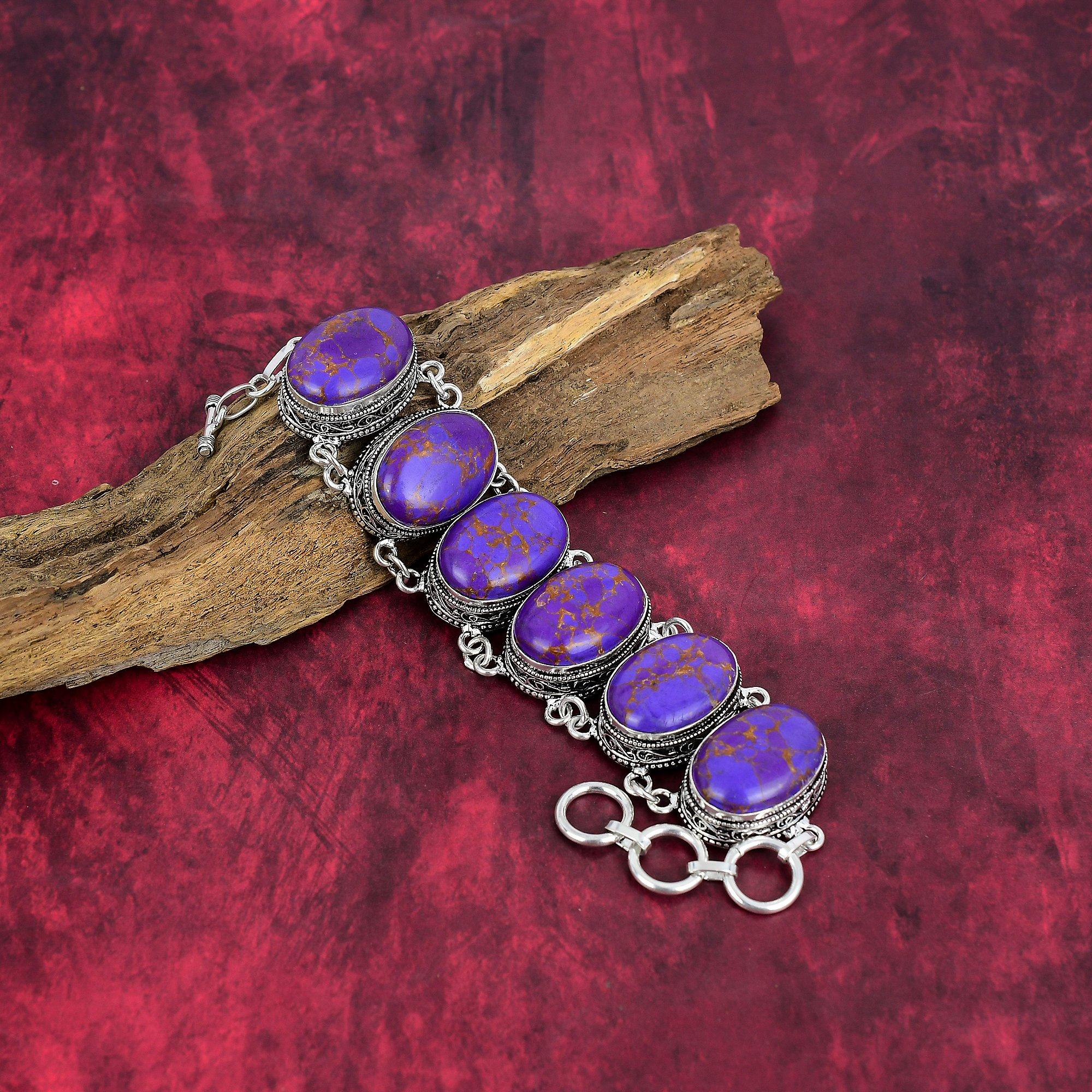 Purple Copper Tuquoise Bracelet 925 Sterling Silver Jewelry, Gemstone Adjustable Chain Bracelet, Gift For Her Handmade Dainty Jewelry