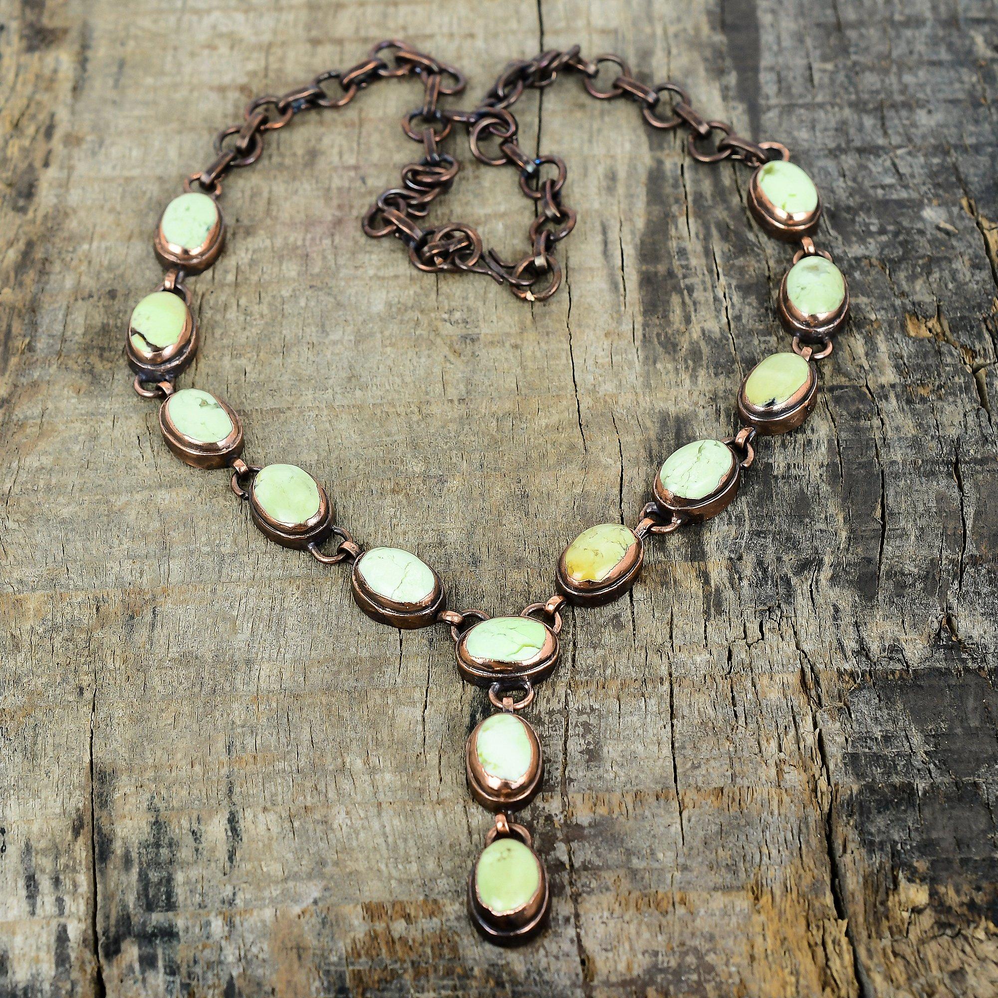 Lemon chrysoprase necklace electroformed copper necklace gemstone jewelry adjustable chain necklace handmade designer necklace gifts for mom