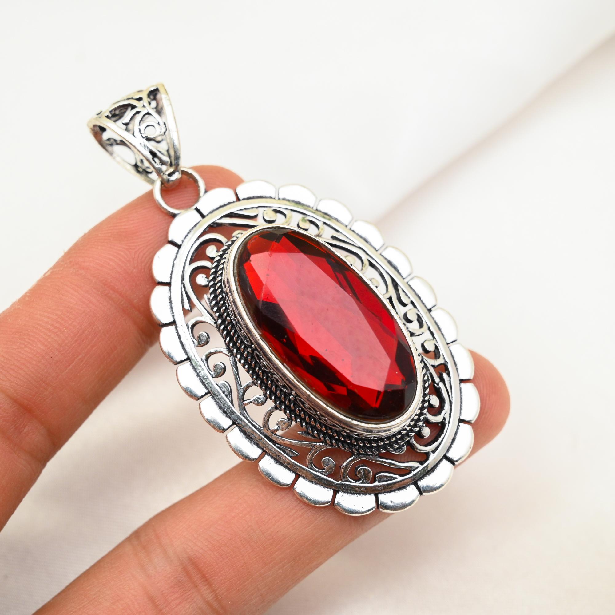 Bijoux grenat rouge, pendentif en argent sterling massif 925, pendentif de bijoux en pierres précieuses faits à la main pour le Memorial Day