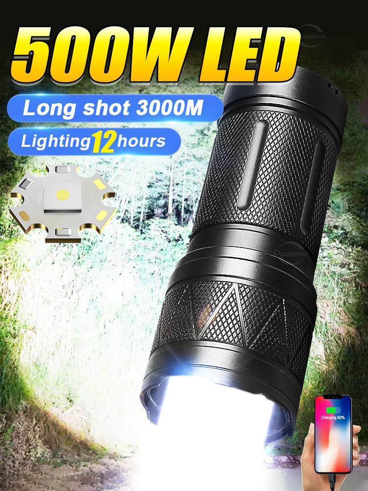 2025 High Power Led Flashlight Portable Outdoor Emergency Flashlights Super Bright Long Shot 1000m Torch Rechargeable Zoom Torch