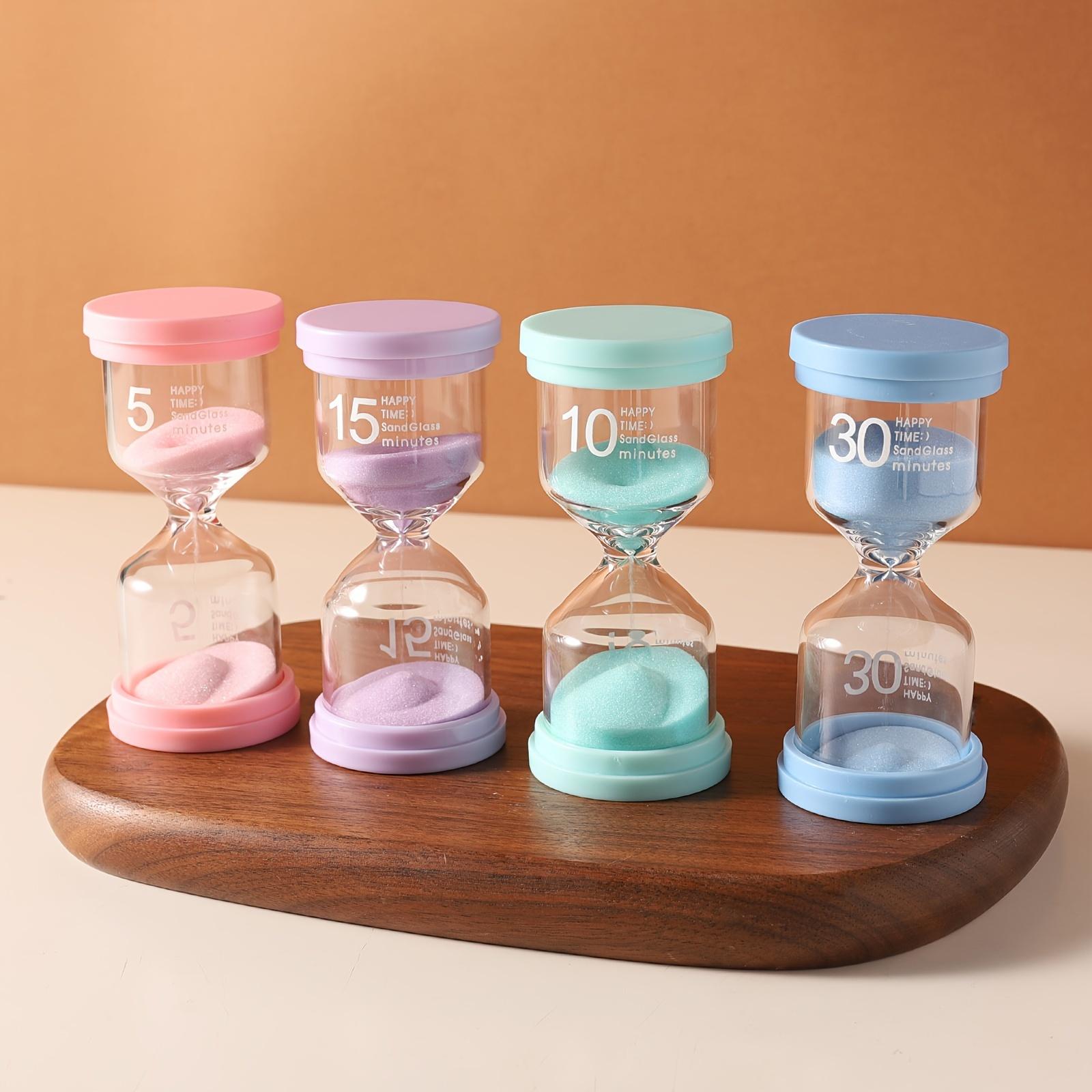 4pcs Marcaron Glass Sand Timers - 5/10/15/30 Min Colorful Hourglasses for Classroom, Home Office, Kitchen Decor & Games