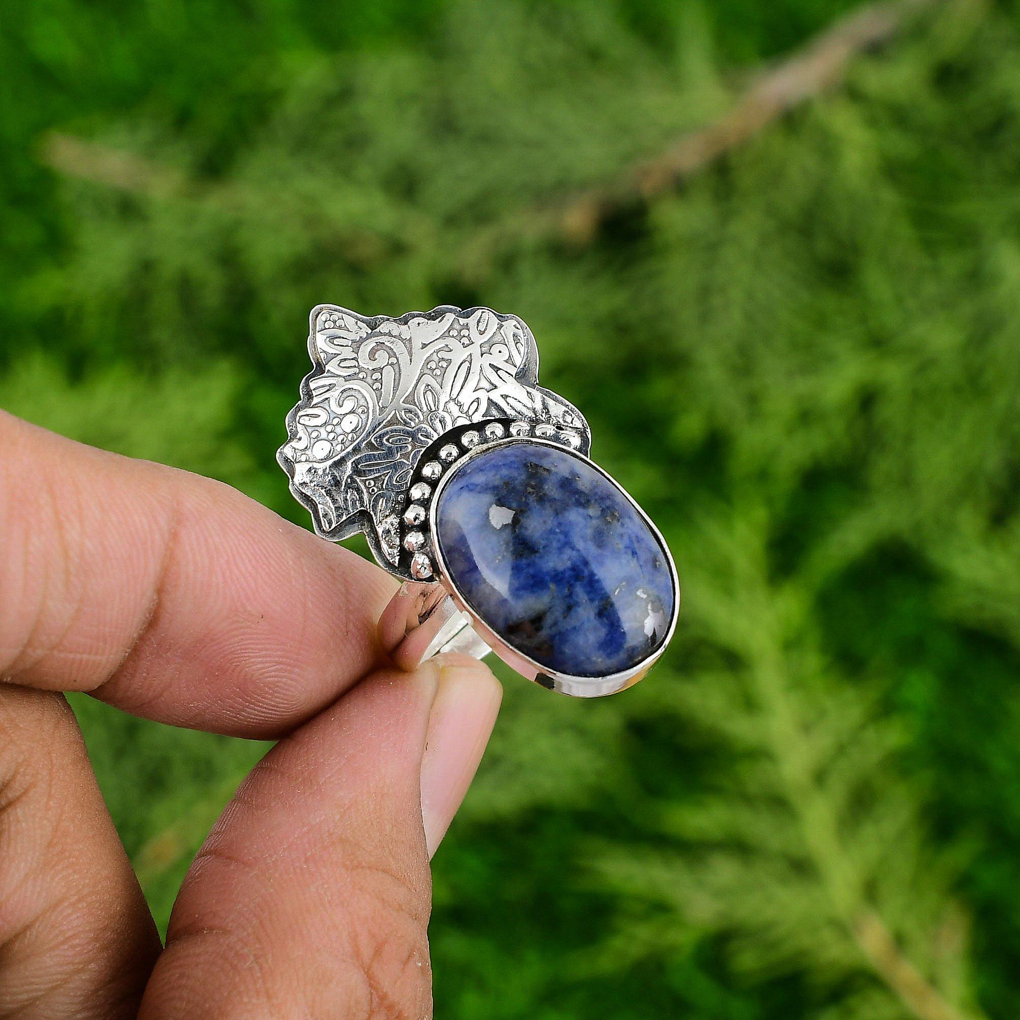 925 Silver Natural Lapis Lazuli Mother September Stackable Bezel Ring Jewelry