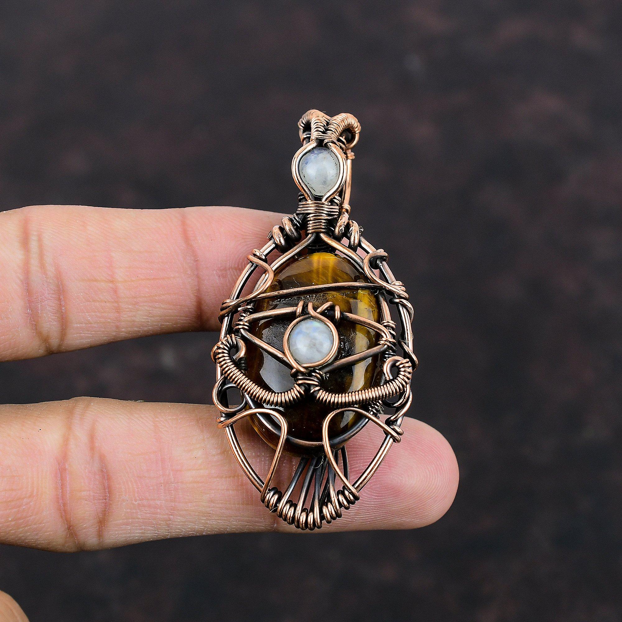 Gonosz Szem Tigrisszem Medál Rézhuzallal Tekert Medál Drágakő Ékszer Kézzel Készített Medál Szivárvány Holdkő Medál Réz Ékszer Ajándékba
