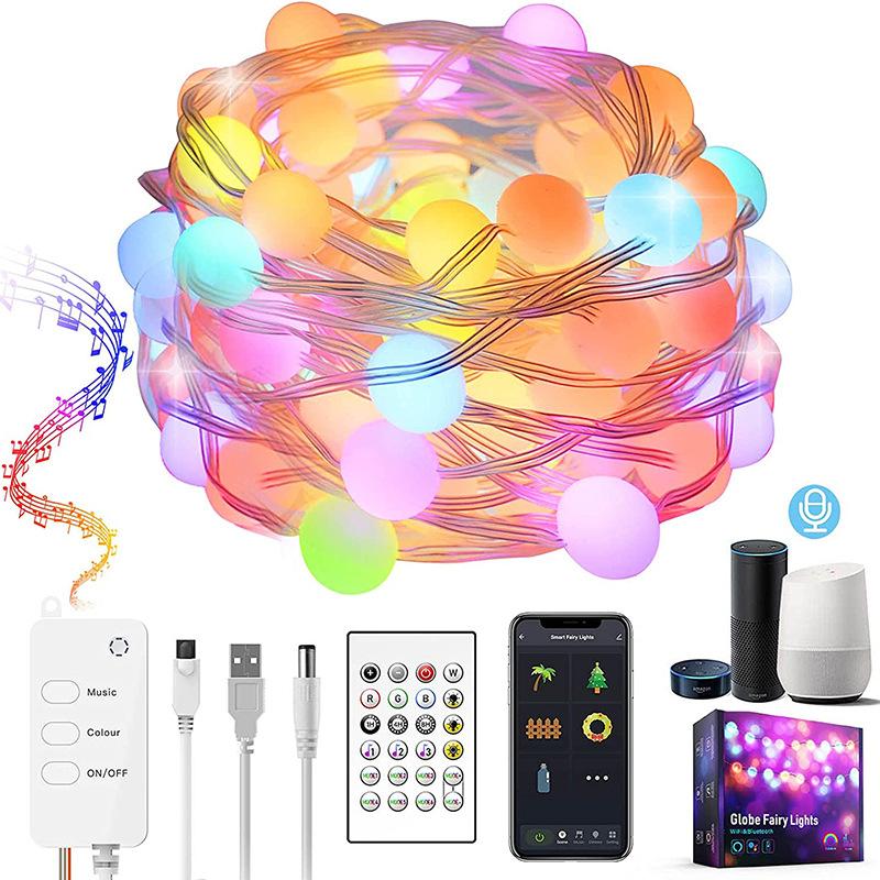 RGB Kuličková LED Světelná Řetězová Světla Dekorativní Lampa Bluetooth APP Ovládání 10M Vánoční Lucerna S Dálkovým Ovladačem Party Osvětlení