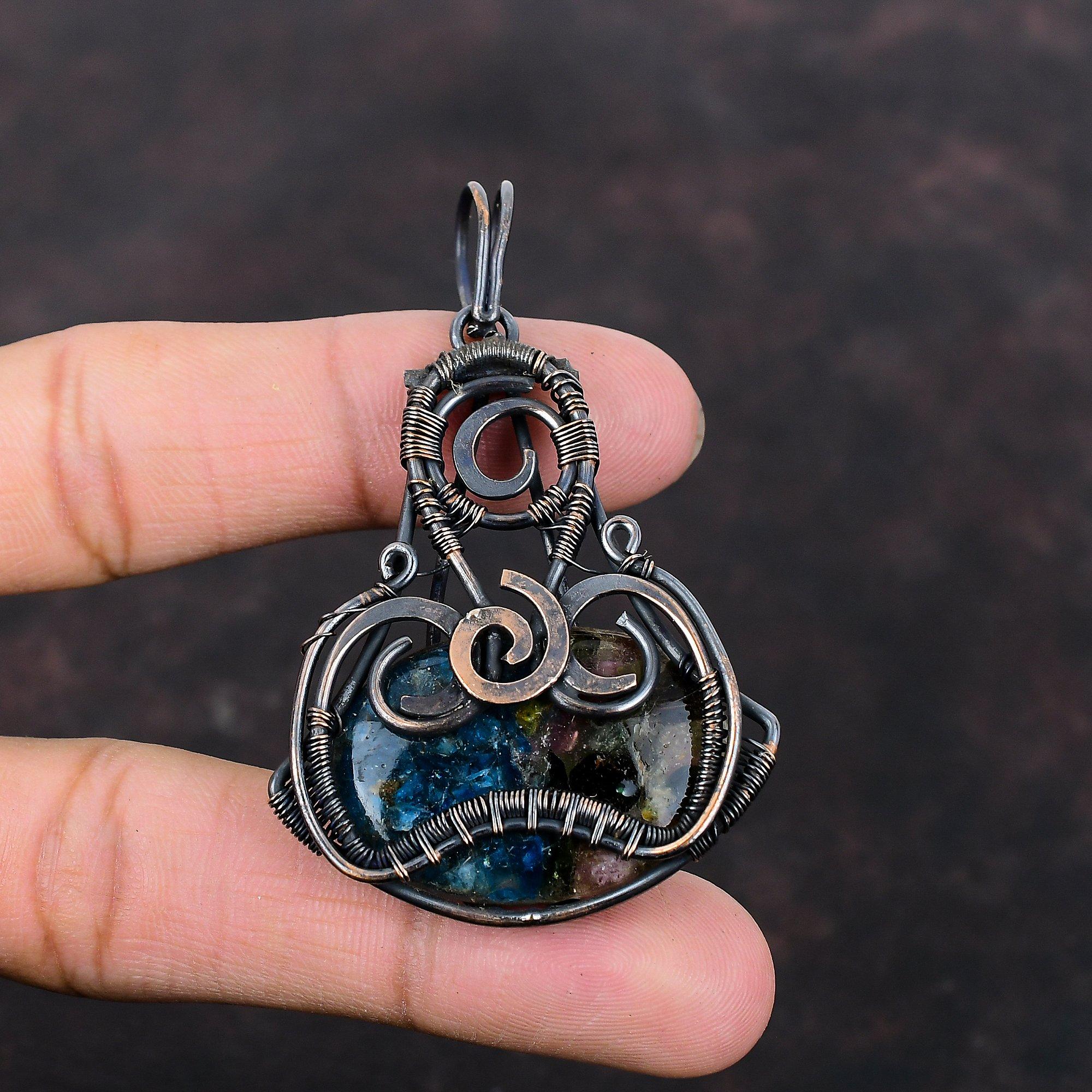 Watermelon Tourmaline Pendant Copper Wire Wrapped Pendant Natural Gemstone Jewelry Gift For Women Handmade Pendant Copper Wire Wrap Jewelry
