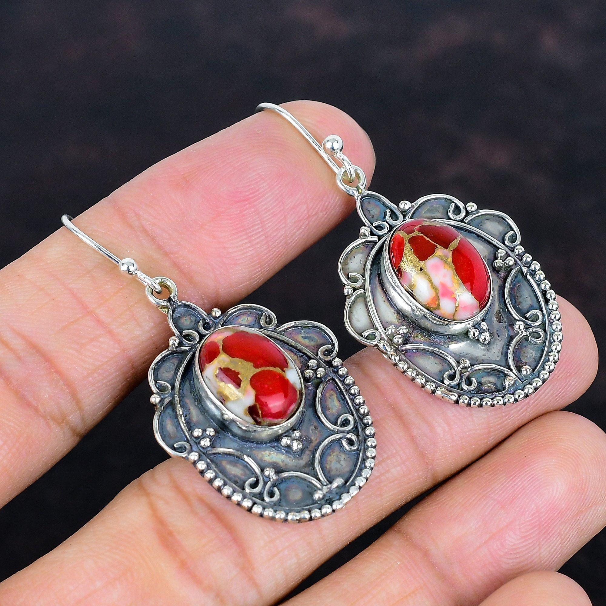 Kingman Red Mohave Copper Turquoise Earring Vintage Earrings Awesome Gemstone Jewelry 925 Sterling Silver Earring Handmade Jewelry for Gifts