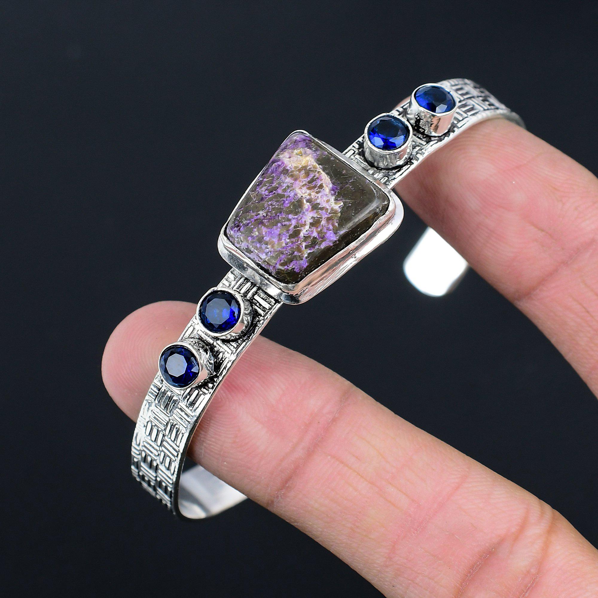 Cadeau Pour Elle Bracelet en Argent Sterling 925 avec Pierre Naturelle Purpurite Réglable