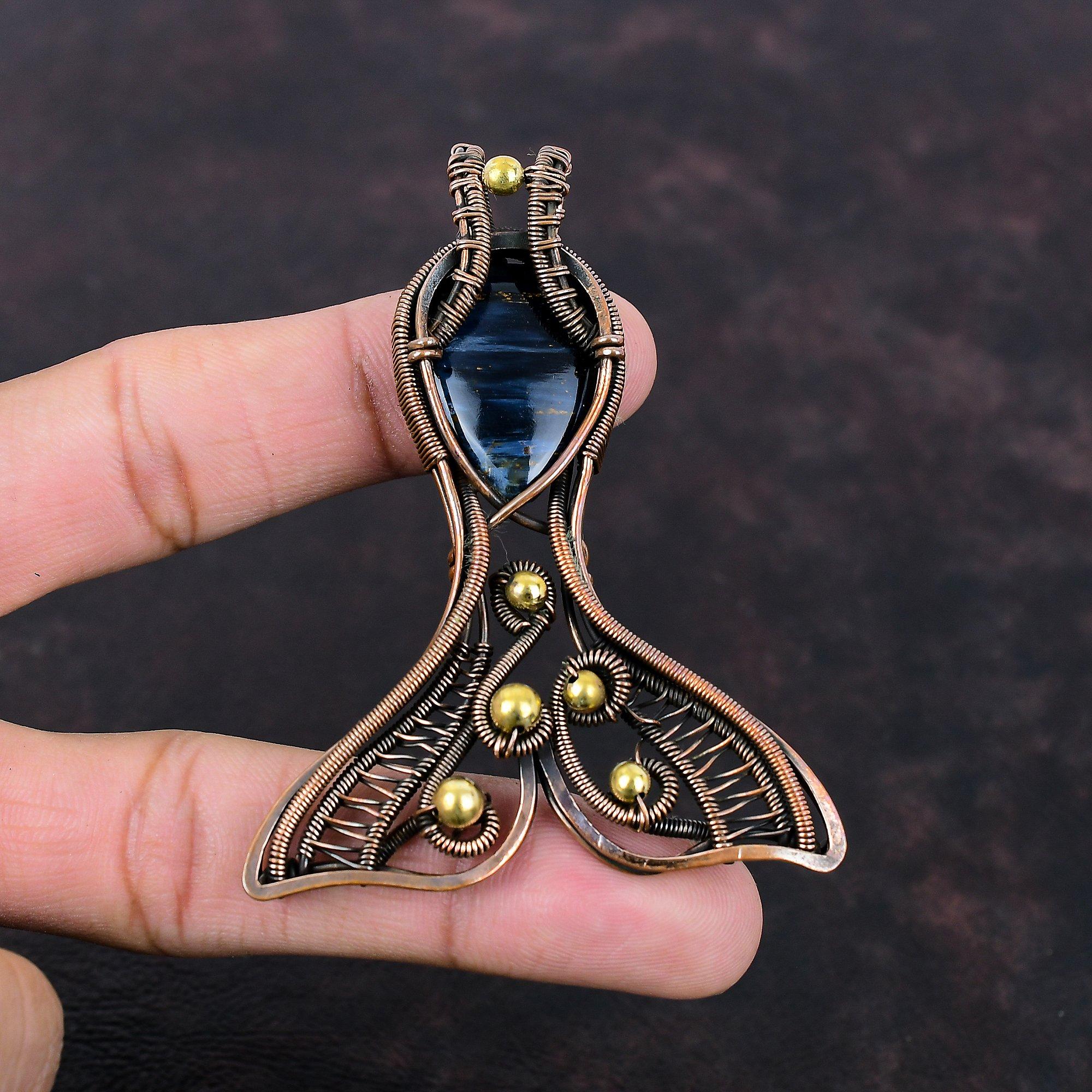 Pietersite Pendant Copper Wire Wrapped Pendant Fish Gemstone Pendant Handmade Pietersite Jewelry Boho Hippie Pendant Copper Jewelry For Gift