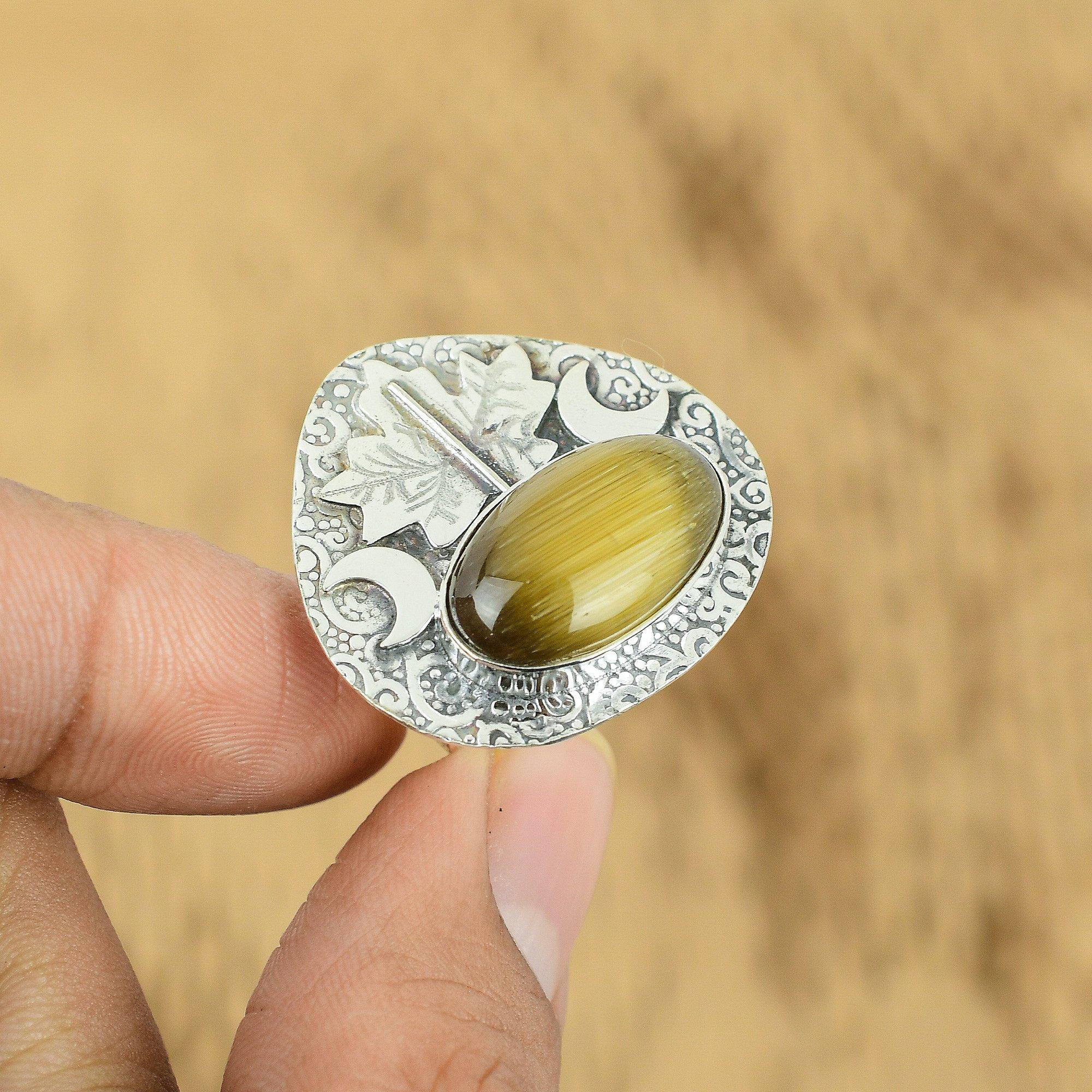 Vente Journée de la femme Argent sterling 925 Pierre naturelle Œil de chat Croissant de lune Bague de promesse