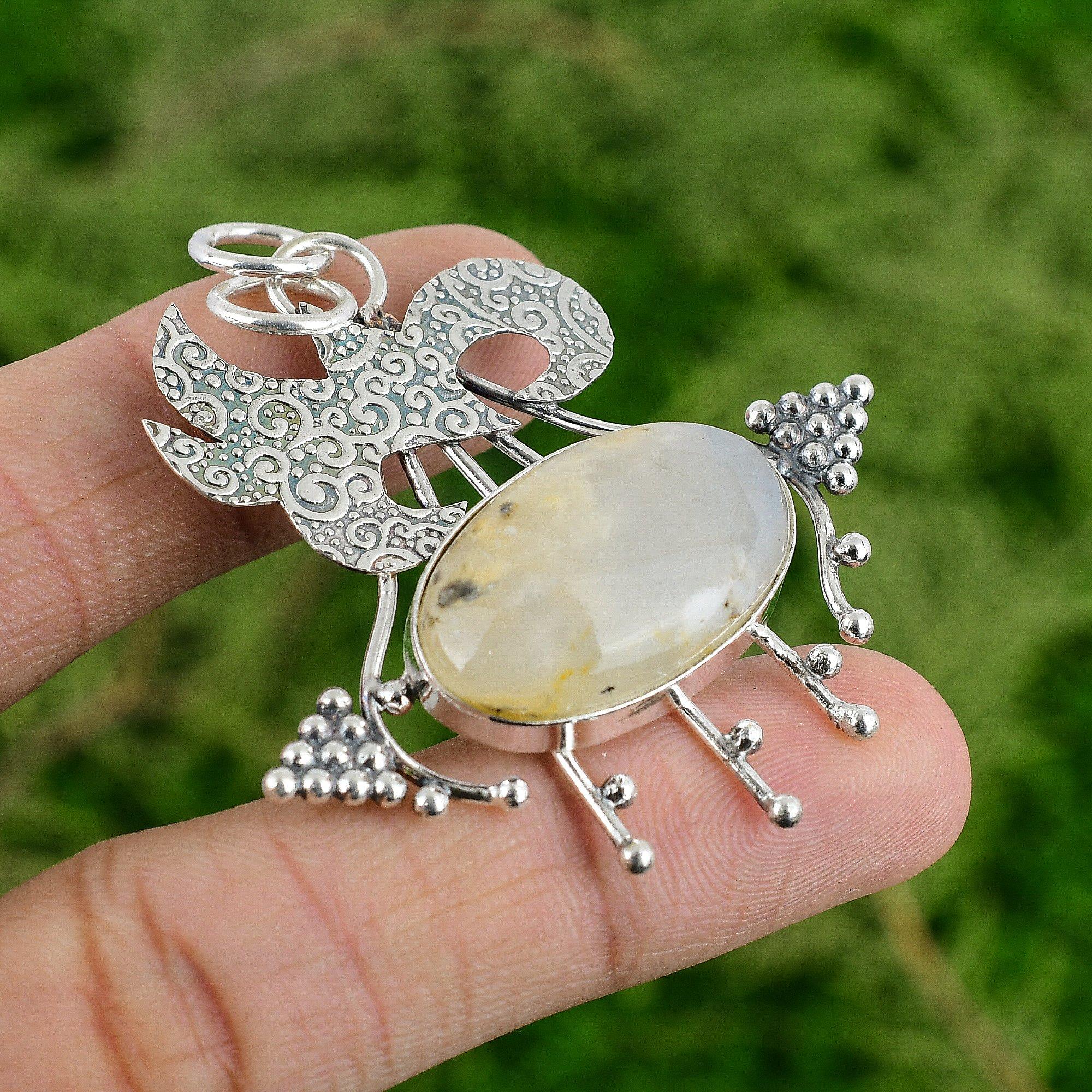 Daughters Day Sale 925 Sterling Silver Plume Agate Stone Wedding Bezel Pendant
