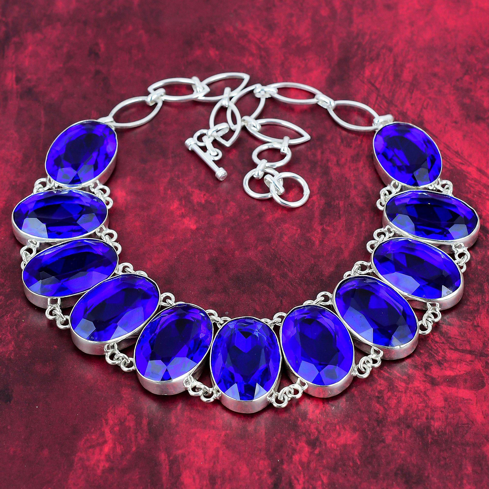 Náhrdelník s fazetovým tanzanitom, 925 ručne vyrobený náhrdelník z masívneho striebra s drahokamom, náhrdelník s nastaviteľnou retiazkou, darček pre starožitné šperky