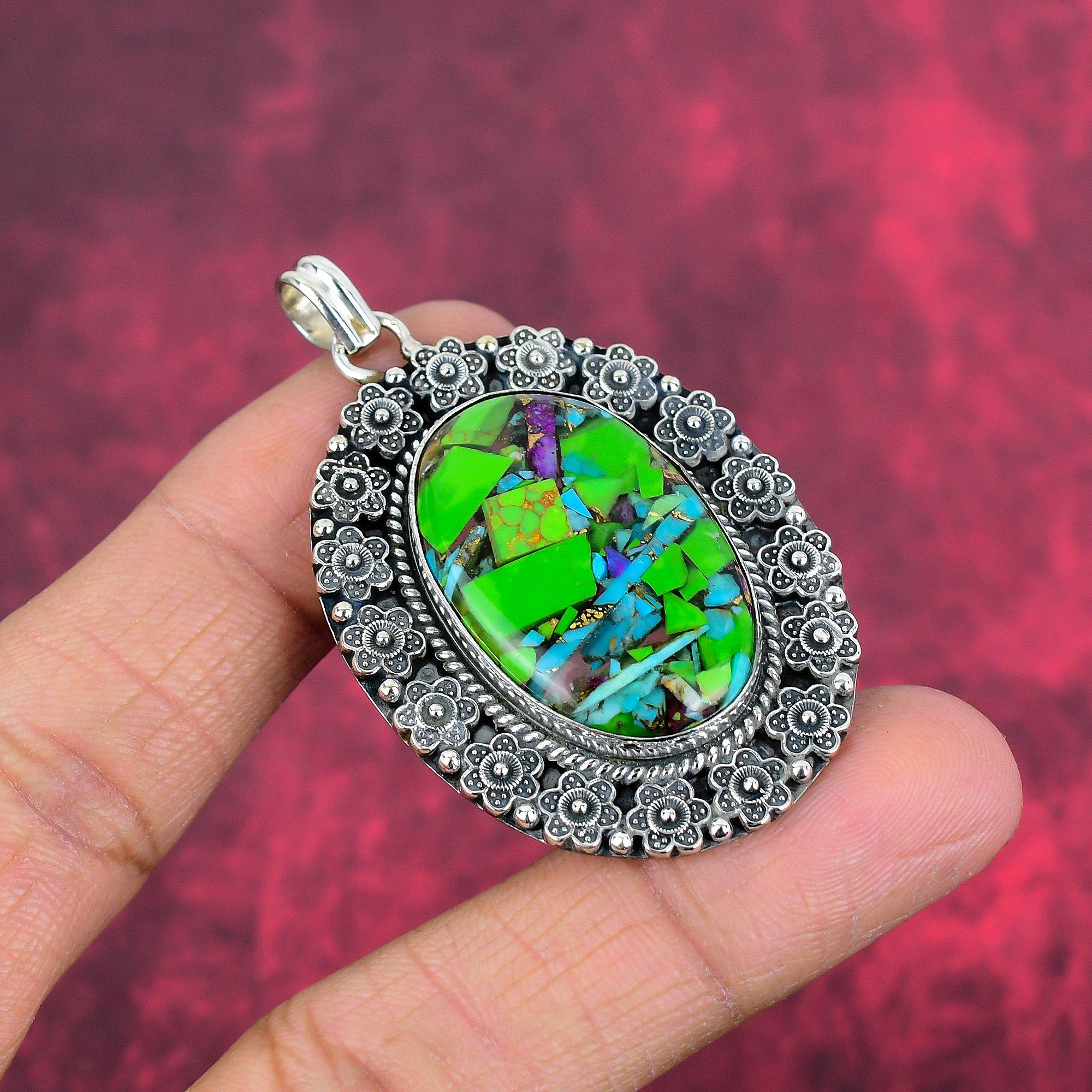 Fiesta Kingman Pendant, 925 Sterling Silver Pendant Jewelry, Handmade Pendant Gemstone Jewelry For Memorial Day