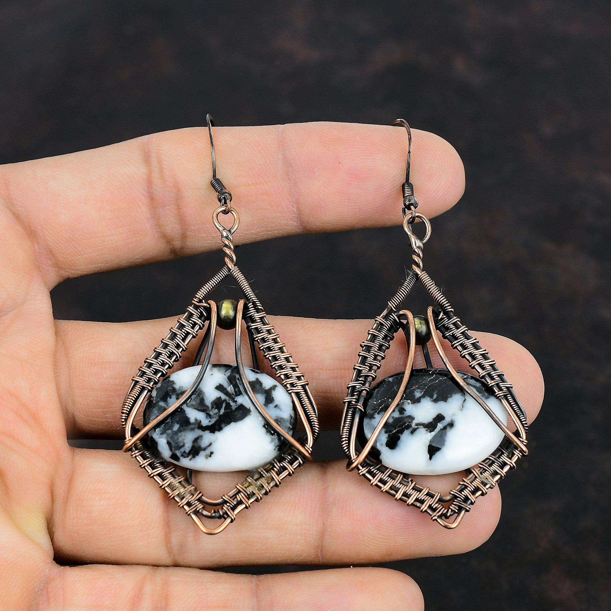 White Buffalo Turquoise Earring Copper Wire Wrapped Earring Gemstone Copper Jewelry Decent Earring Gifts For Wife Handmade Brand New Jewelry