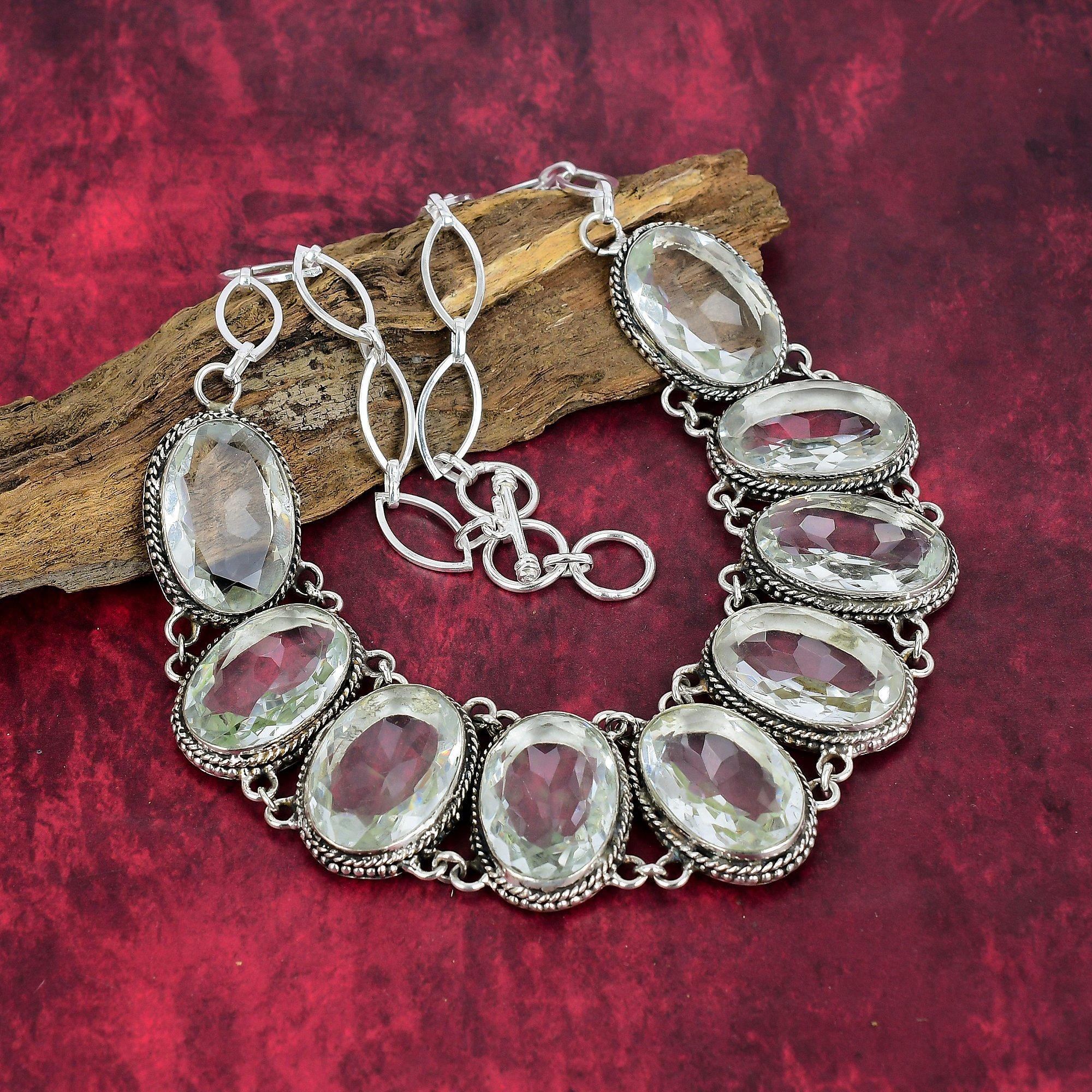 White Topaz 925 Solid Sterling Silver Necklace with Adjustable Chain, Handmade Gemstone Jewelry Necklace For Memorial Day