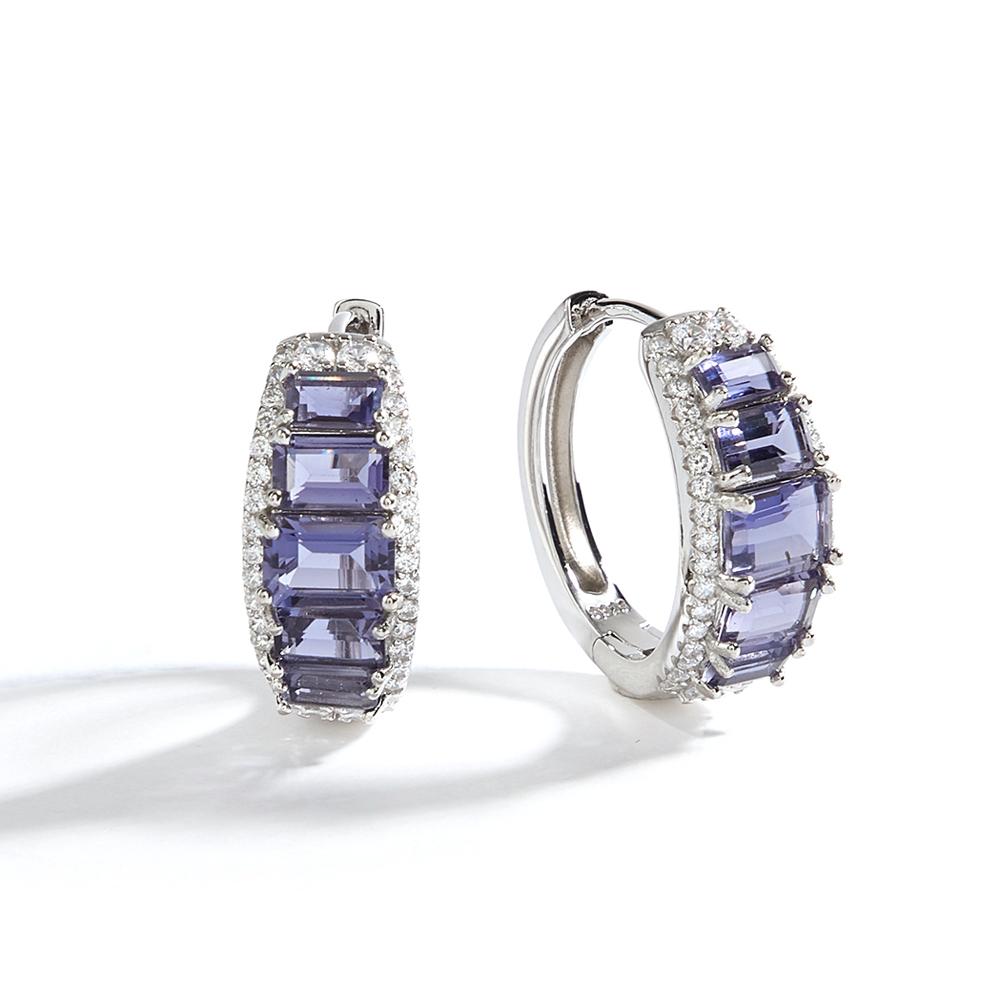 925 sterling silver women's clasp earrings natural octagonal iolite real gemstones Classic design fine jewelry for birthday wear