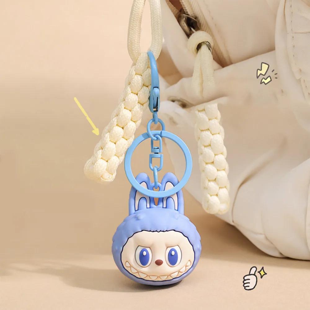 Cartoon Labubu Keychain Cute Wooden Horse Couple Student Backpack Pendant