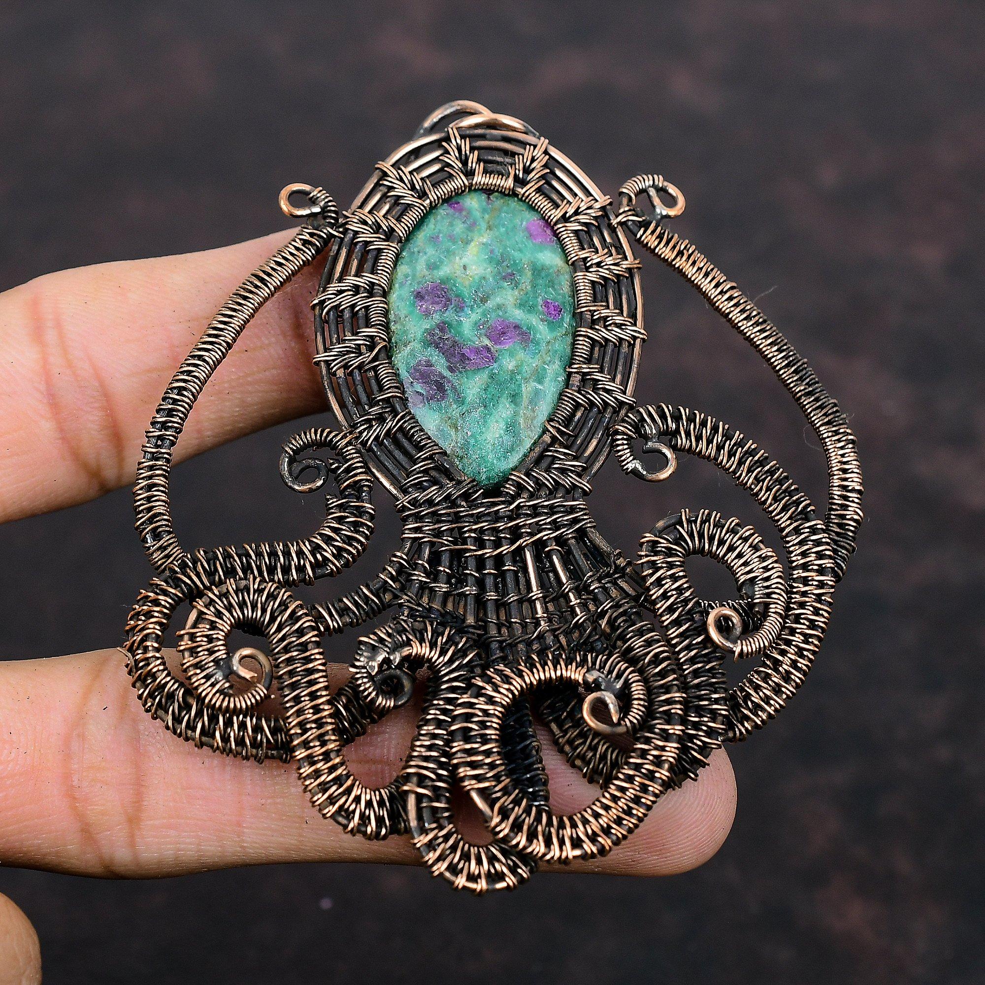 Ruby Fuchsite Copper Pendant Copper Wire Wrapped Jewelry Handmade Pendant Gemstone Jewelry Octopus Pendant Wire Wrap Pendant Gift For Women