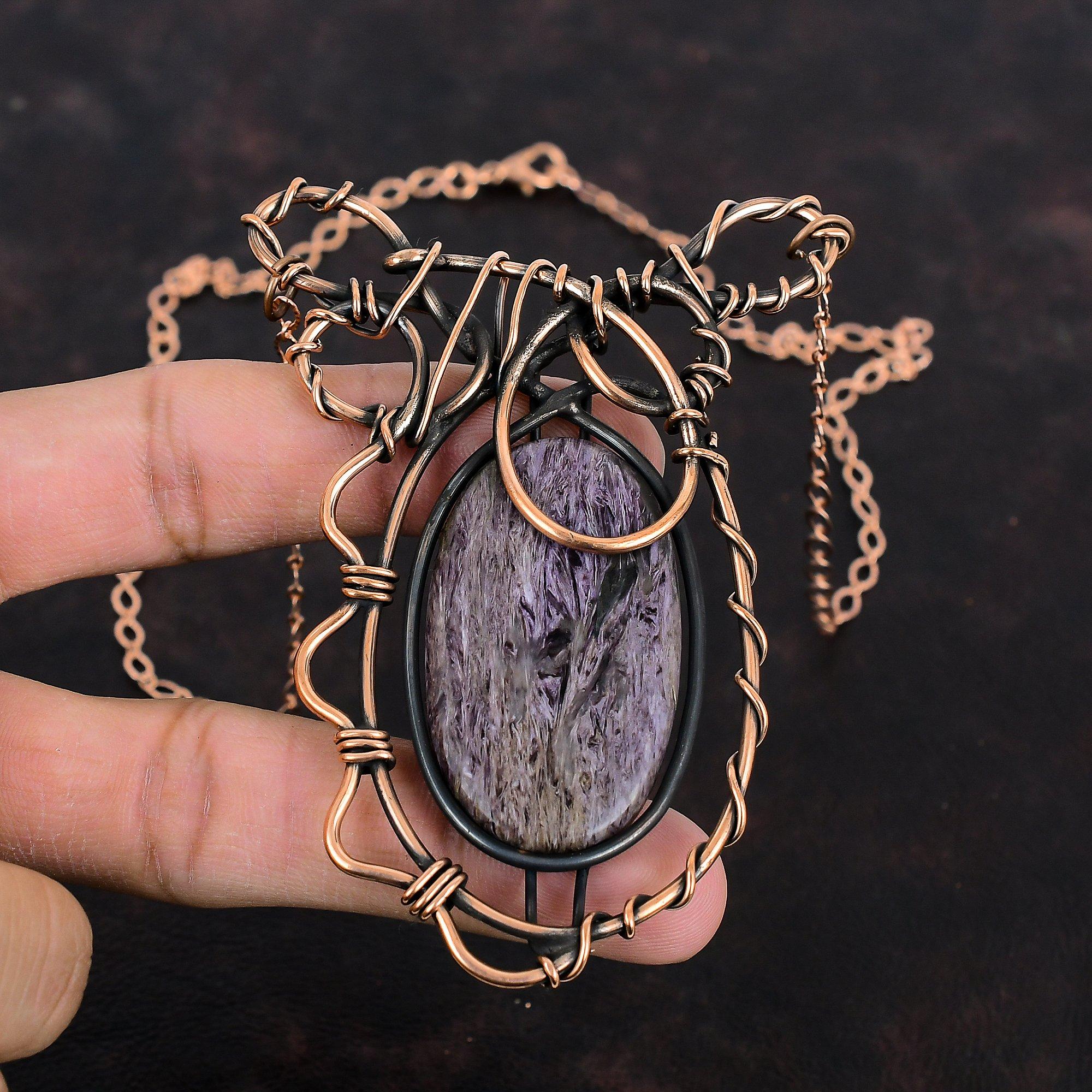 Charoite Necklace Copper Wire Wrapped Adjustable Chain Necklace Gemstone Necklace Copper Wire Wrap Jewelry Handmade Necklace Gifts For Women