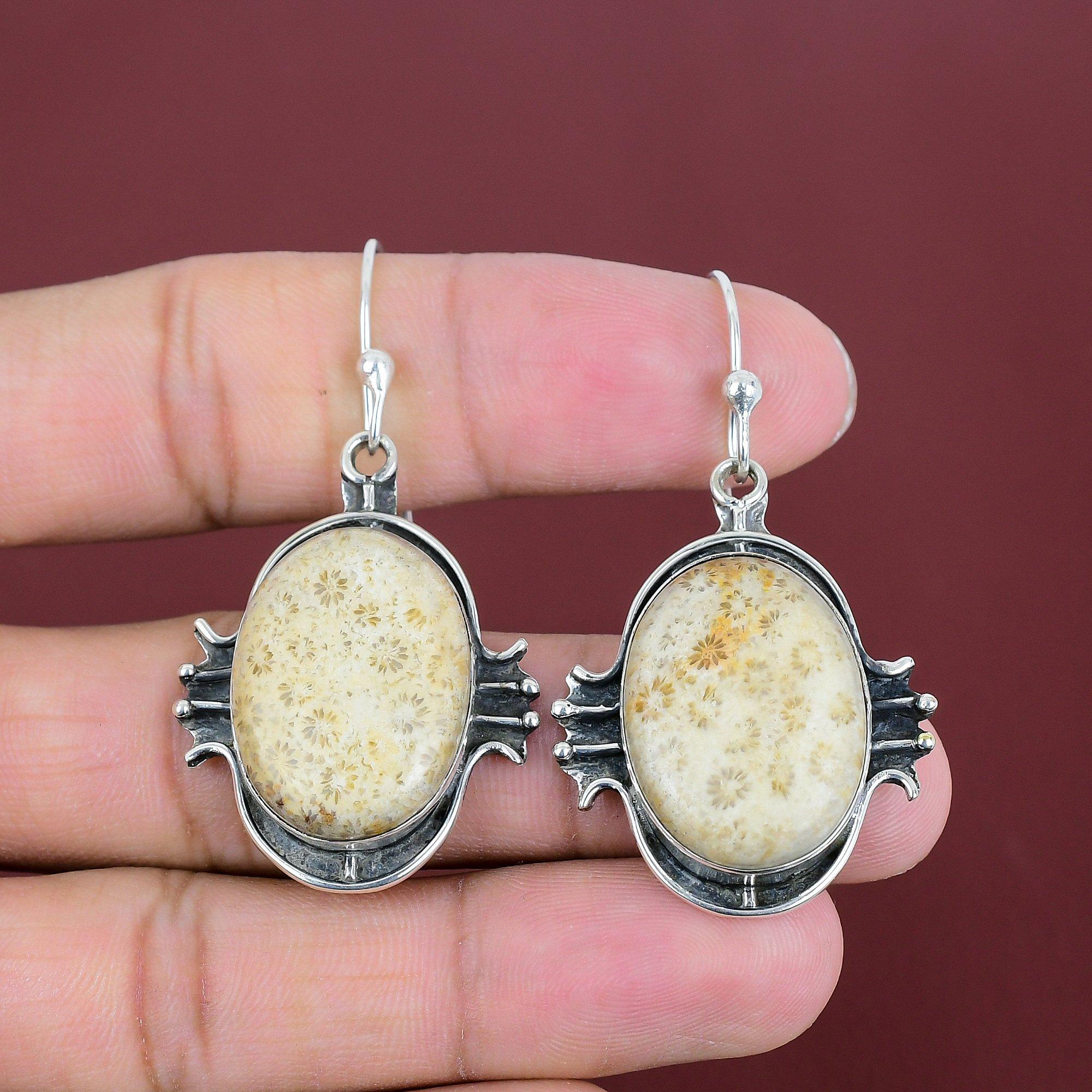 Fossil Coral Earring Handmade Earrings Gemstone Jewelry 925 Sterling Silver Earring Fossil Coral Jewelry Gifts For Women Designer Jewelry