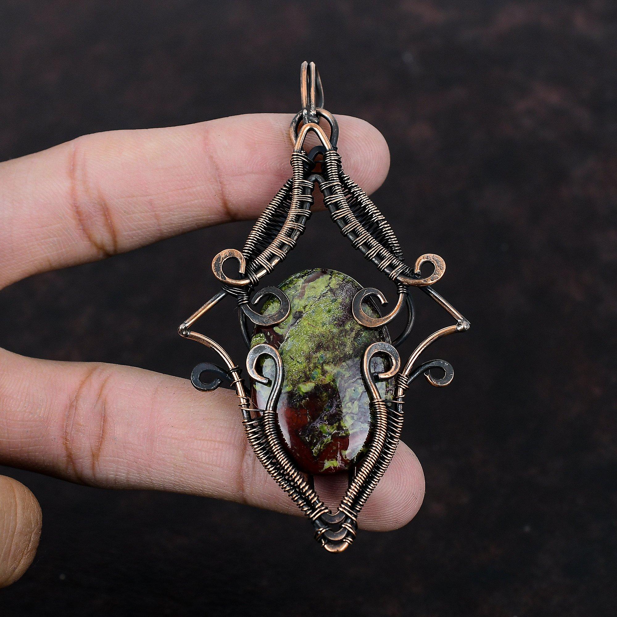 Dragon Bloodstone Pendant Copper Wire Wrapped Pendant Gemstone Handmade Pendant Dragon Bloodstone Jewelry Gift For Engagement Copper Jewelry