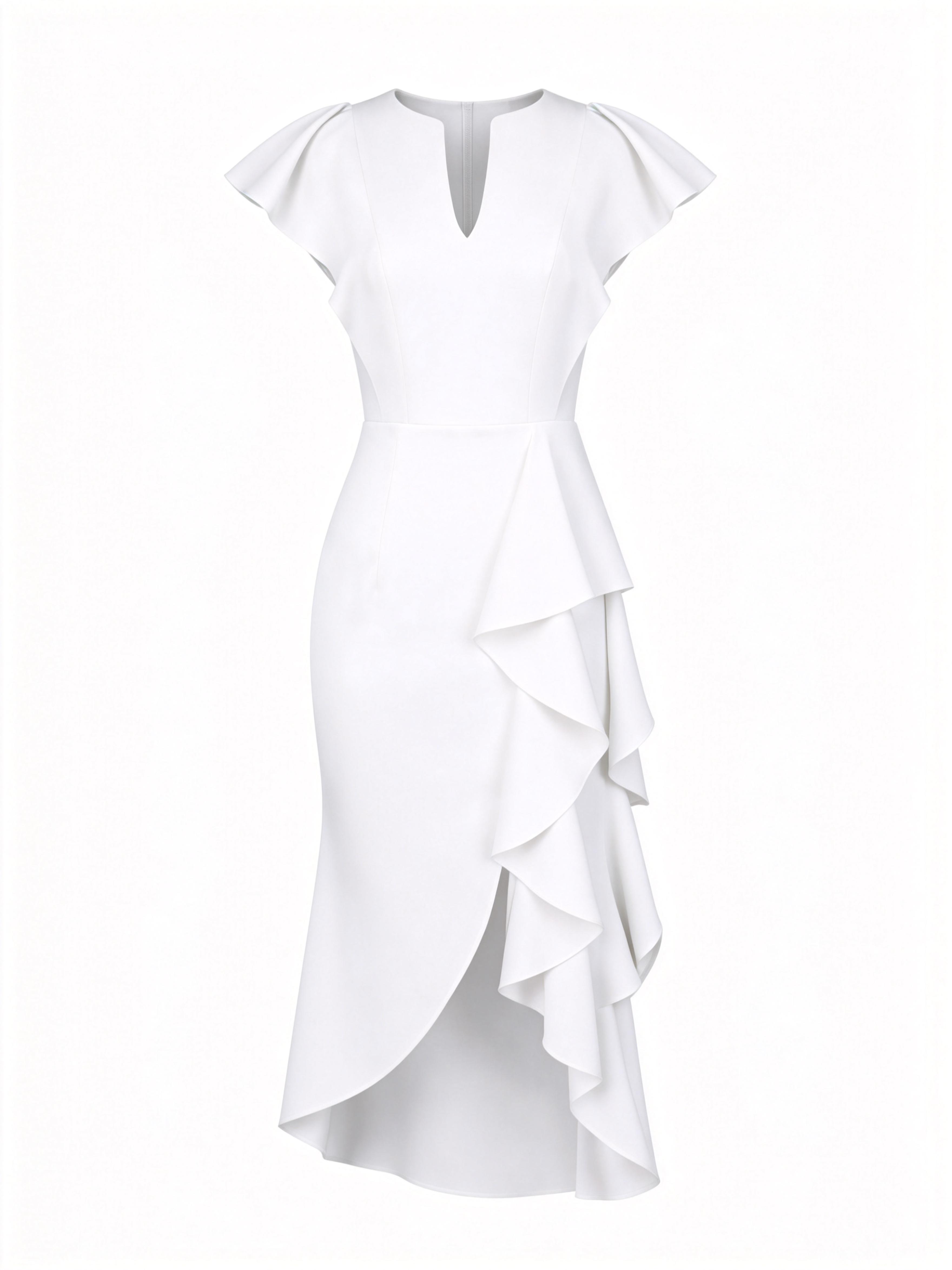 Vestidos Femininos de Luxo para Convidadas de Casamento e Festa Elegantes Decote em V Mangas Curtas com Babados Fenda Irregular Bodycon Slim Clássicos Vestidos de Moda