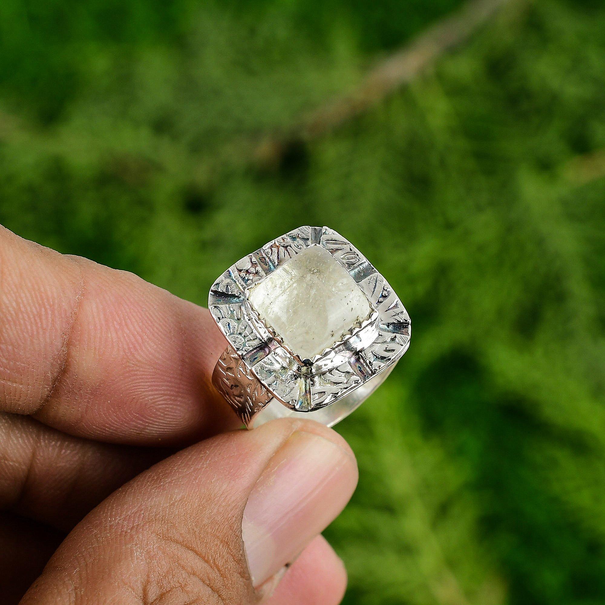 Mothers Day Deal Natural Moonstone New Solitaire Wedding Ring Jewelry 925 Silver