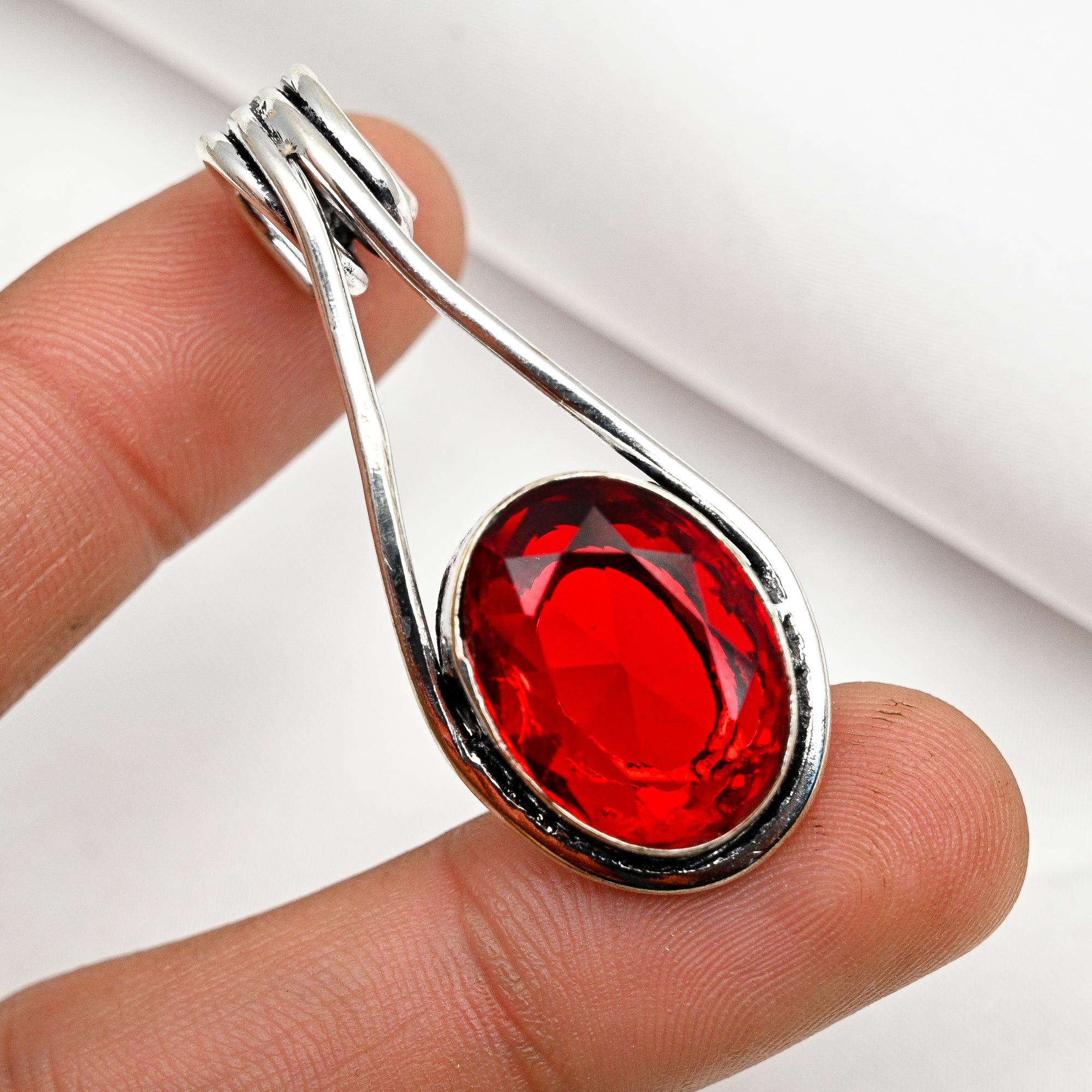 Red Garnet Gemstone Pendant, Handmade Jewelry 925 Solid Sterling Silver Pendant, Gift For Her Women Pendant