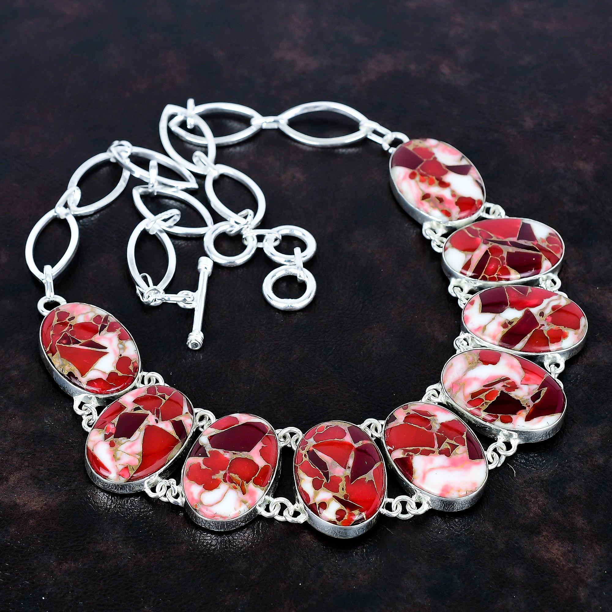 Kingman Red Mohave Copper Turquoise Necklace Gemstone Necklace 925 Sterling Silver Adjustable Chain Necklace Handmade Jewelry Wedding Gifts