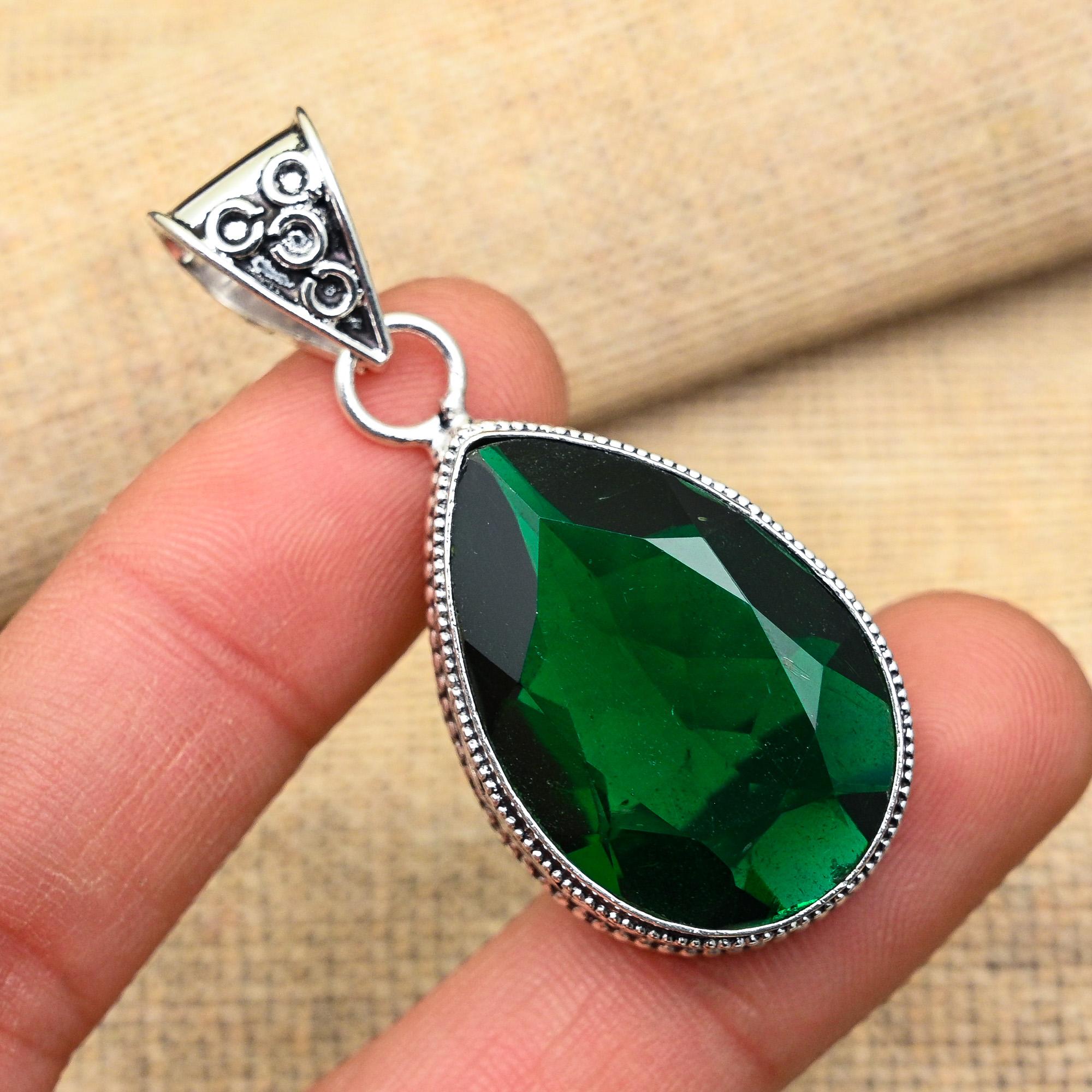 Dazzling Chrome Diopside Gemstone Handmade 925 Sterling Silver Jewelry Pendant For Women