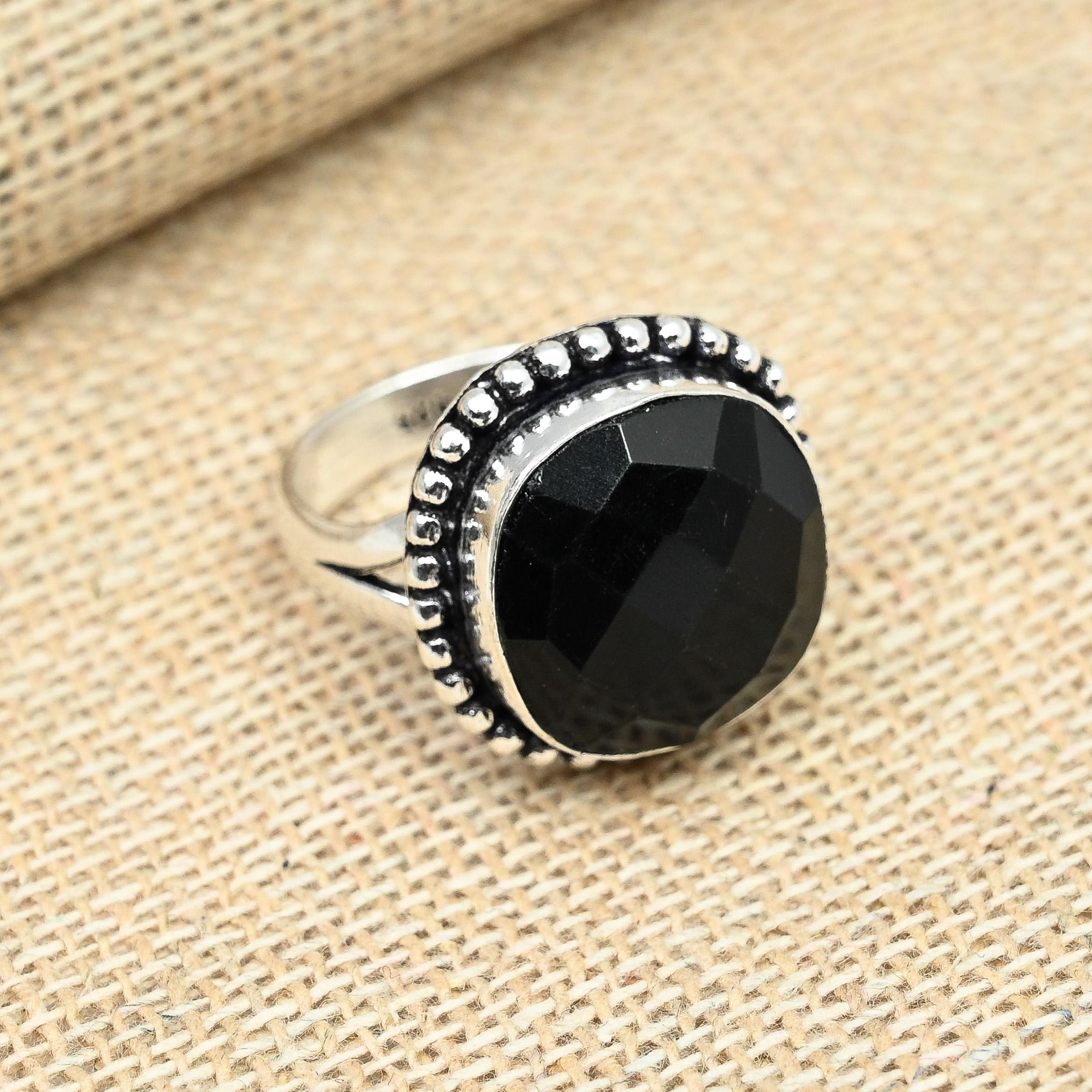 Black Spinel Gemstone 925 Sterling Silver Handmade Jewelry Fancy Ring For Women