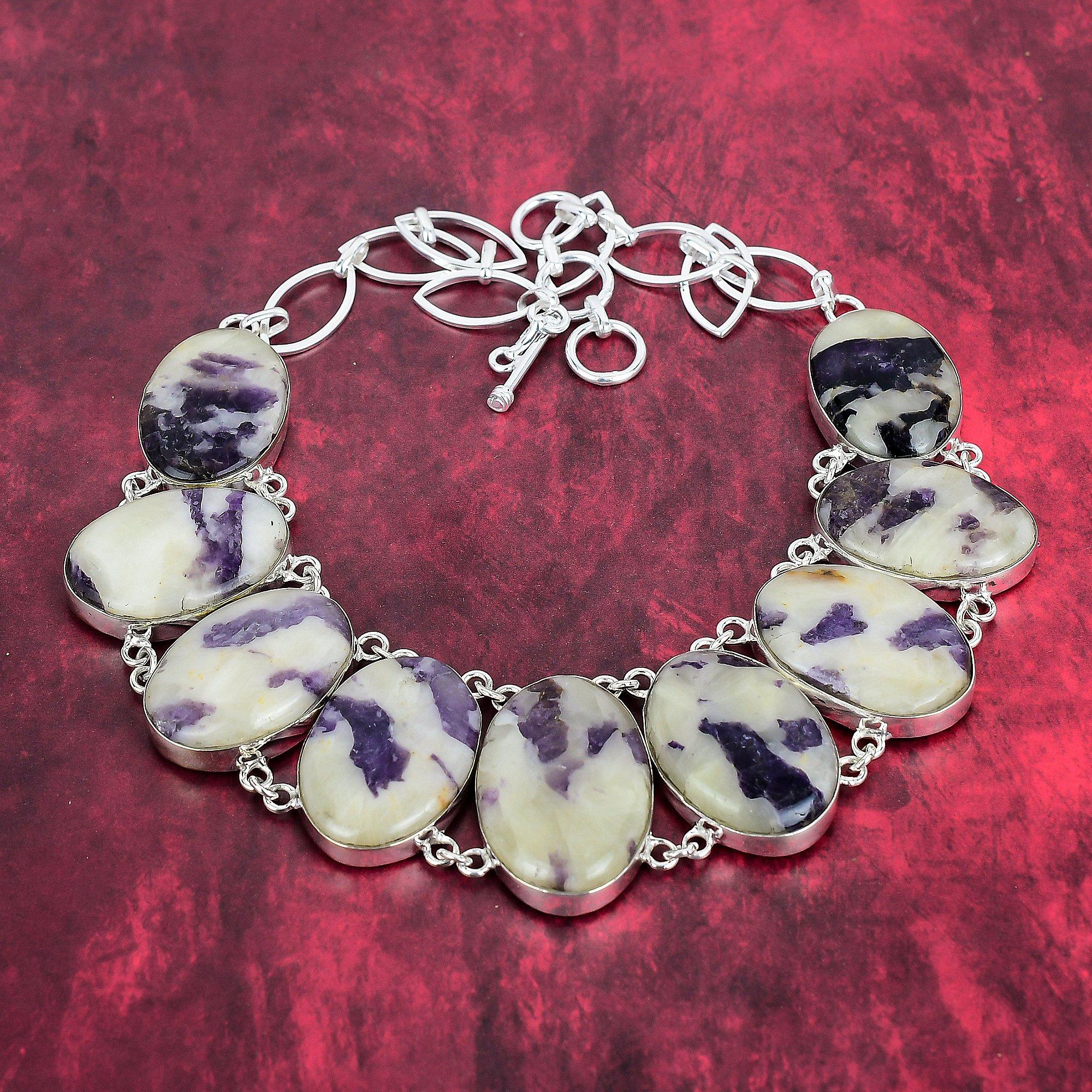 Tiffany Stone Necklace, 925 Solid Sterling Silver Gemstone Necklace, Adjustable Chain Necklace Gift For Her, Handmade Dainty Jewelry