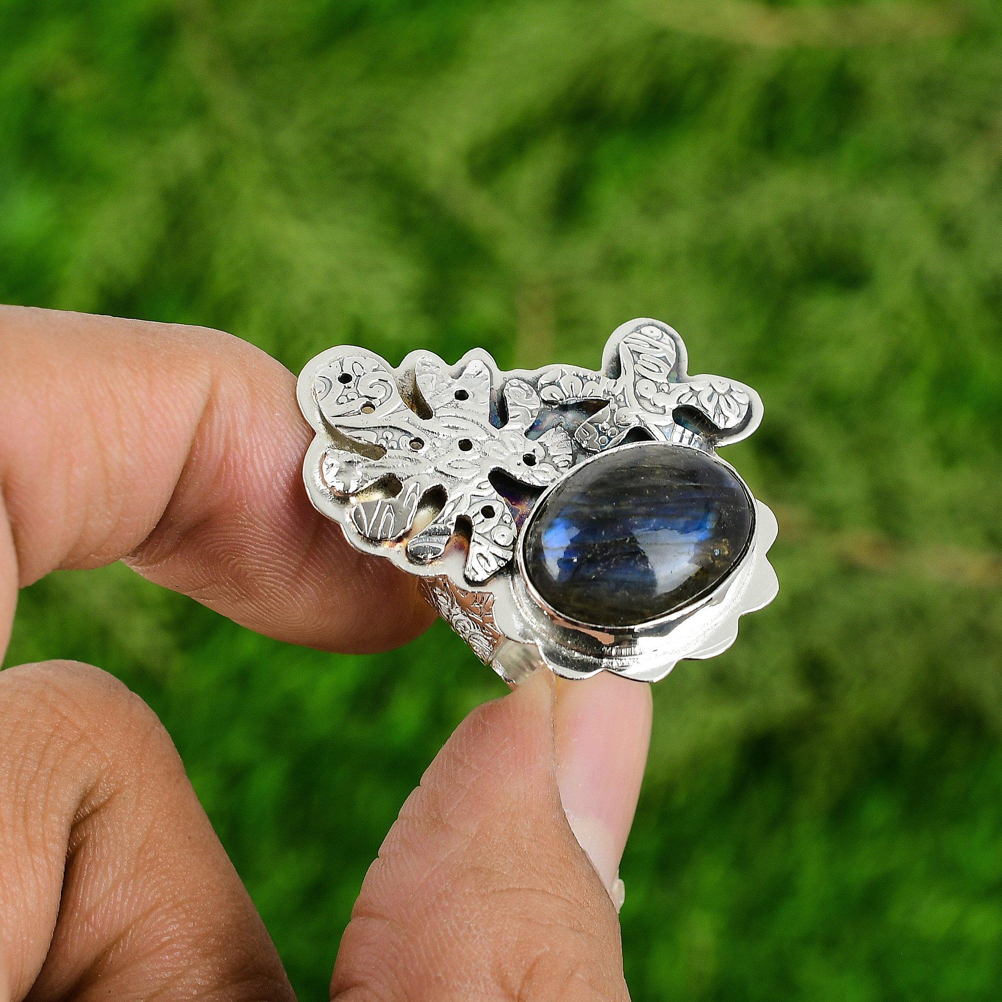 Womens day Deal Labradorite Gemstone Handcrafted Ring Jewelry Sterling Silver