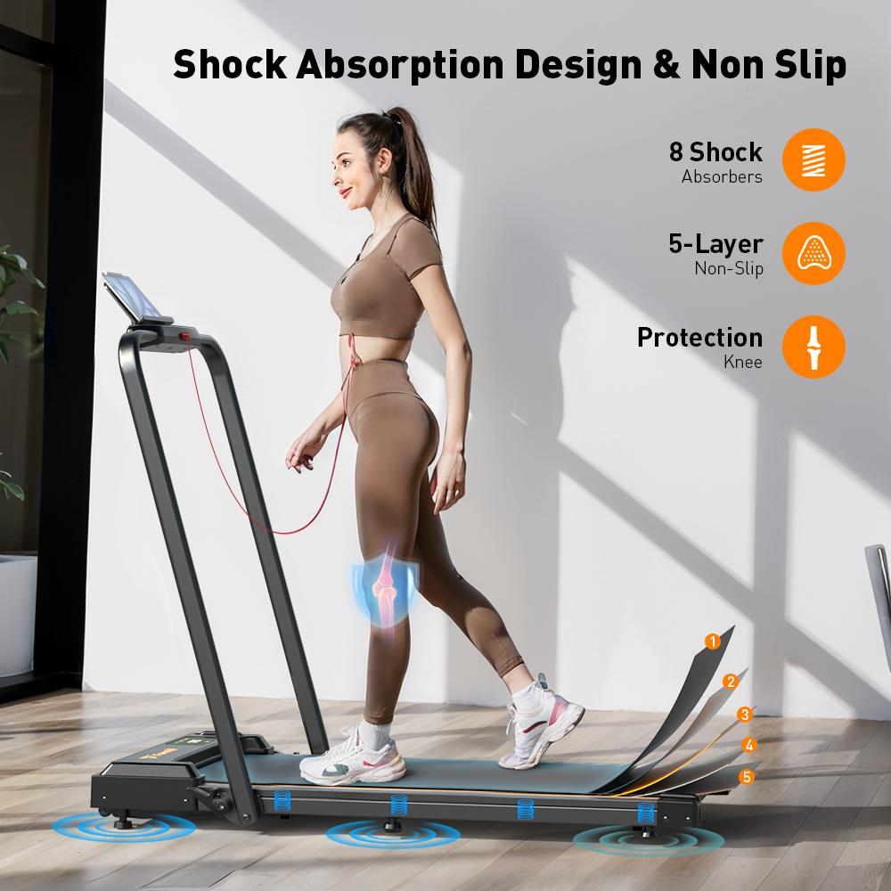 FT51 2-in-1 Foldable Walking Pad Treadmill Under Desk LED Quiet Durable Electric Treadmill with Remote Control