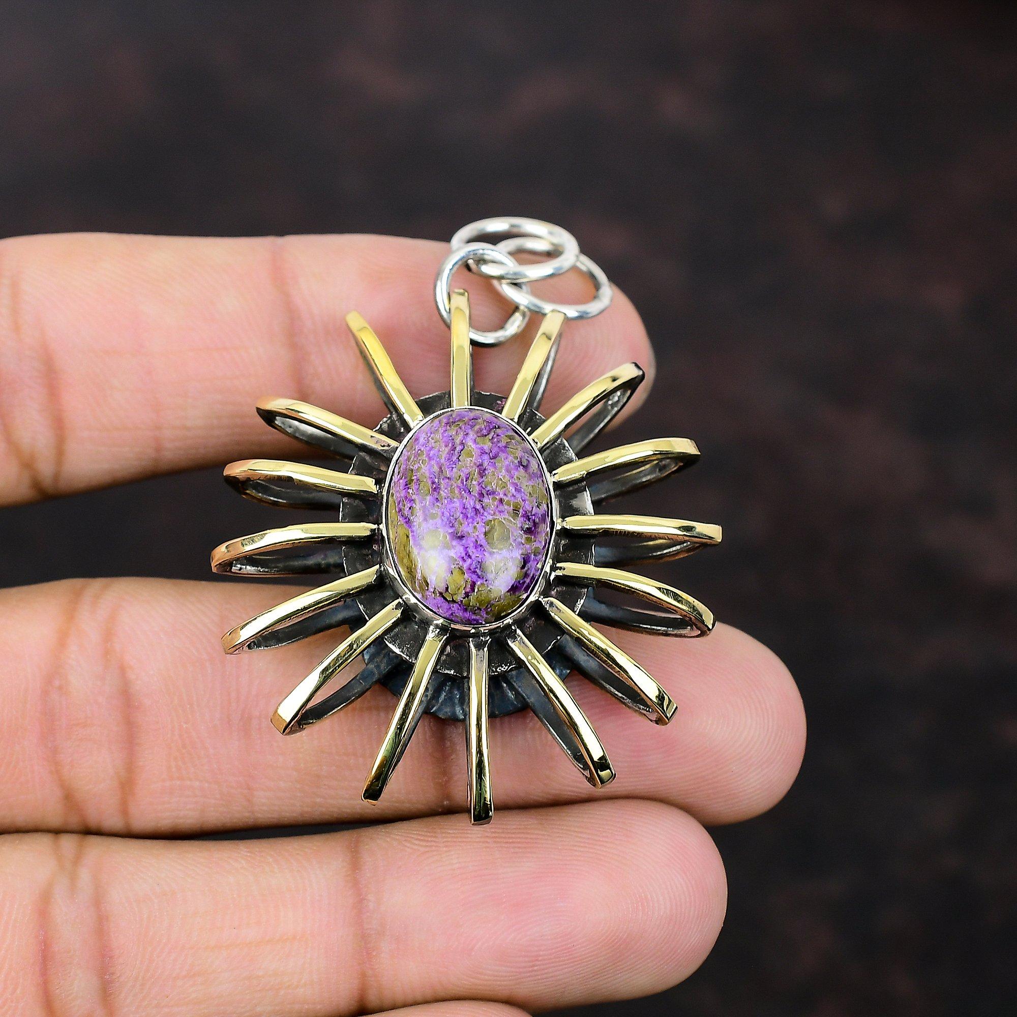 Purpurite Pendant 925 Sterling Silver Pendant 18K Gold Plated Pendant Gemstone Handmade Jewelry Cage Pendant Gift For Mother Elegant Jewelry