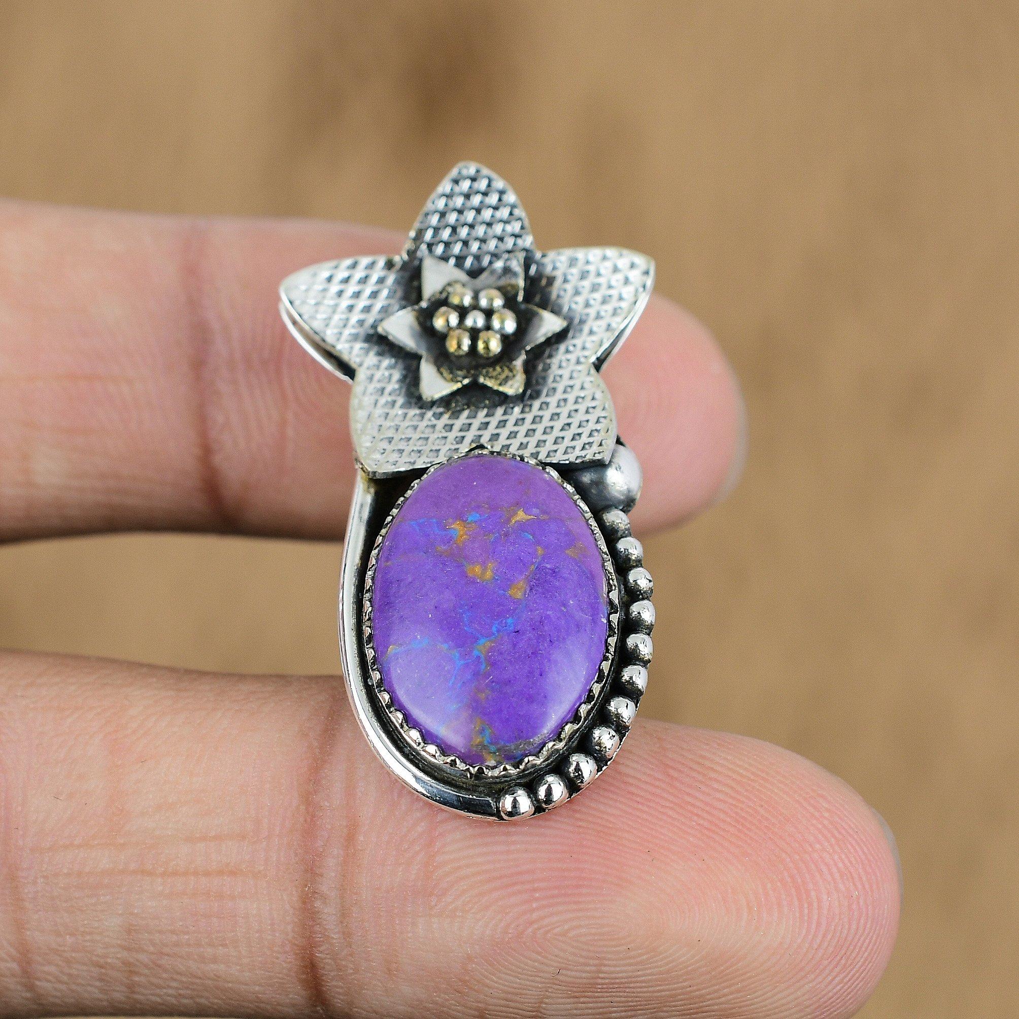 Natural Purple Turquoise Gemstone 925 Sterling Silver Pendant Flower For Women