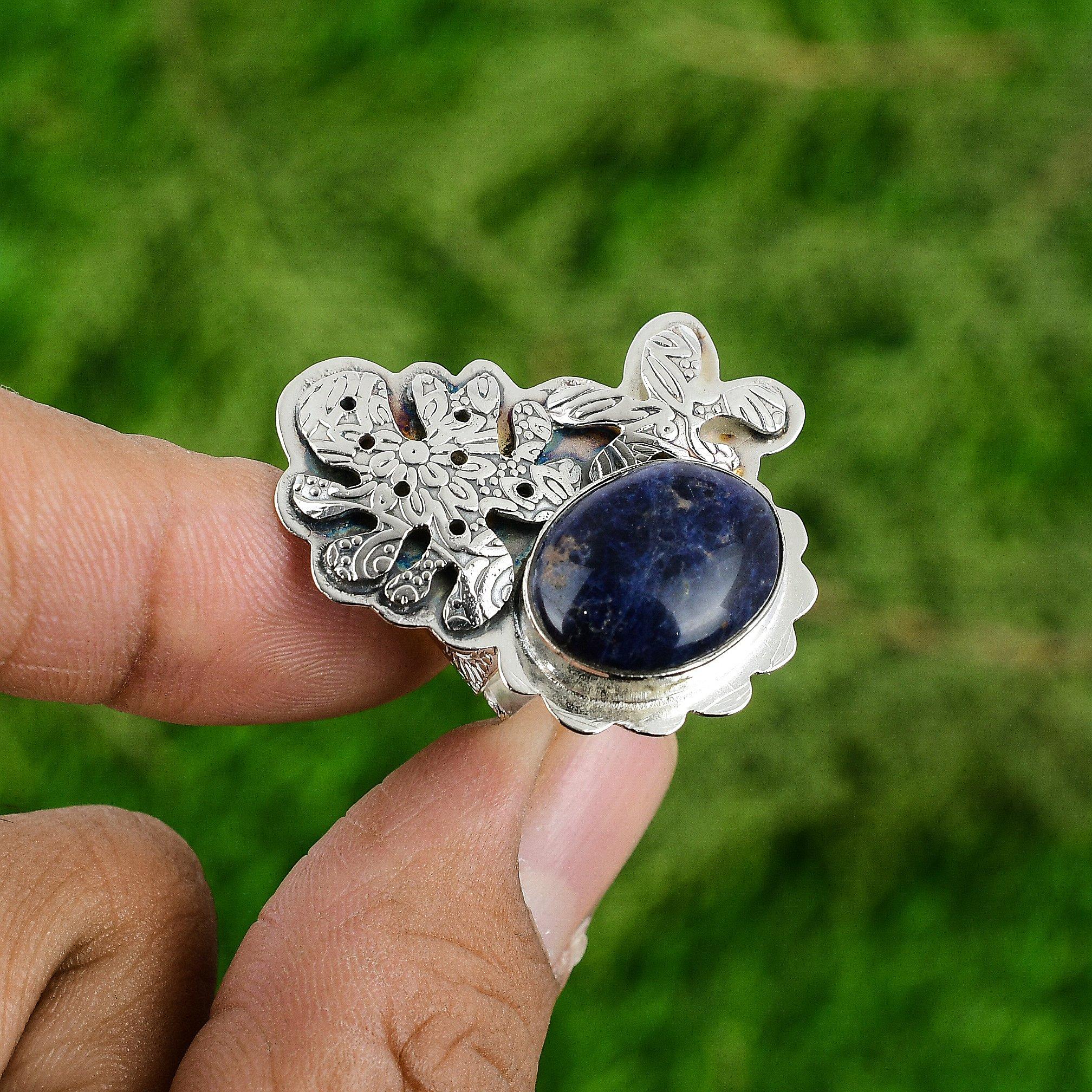 Gift For Women Stackable Adjustable Ring 925 Silver Natural Sodalite Gemstone