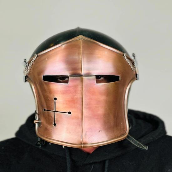 Barbuta Helmet Medieval Knight 18g Mild Steel LARP Cosplay Halloween Costume Barbuta Visored Warrior Helmet In Dual Tone