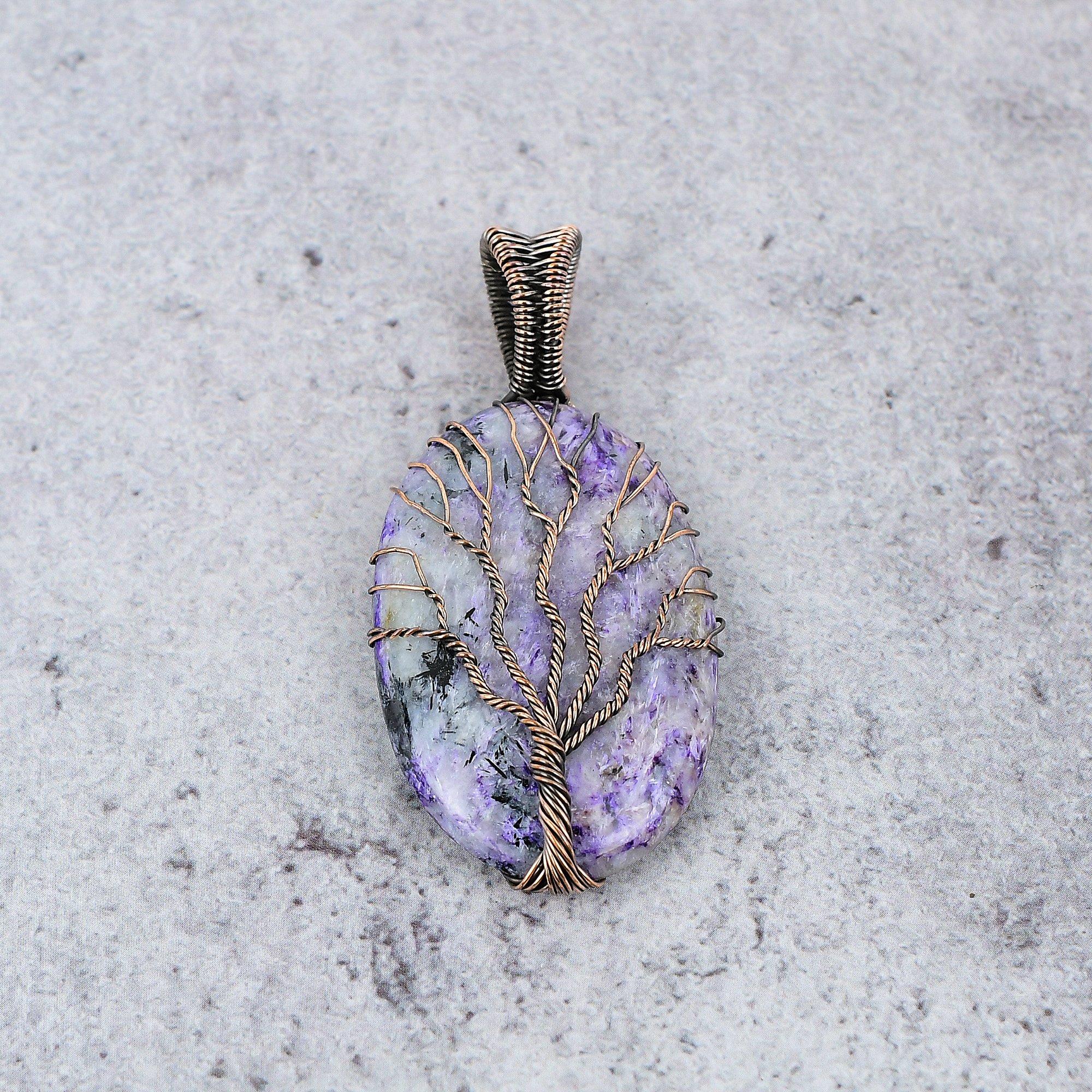 Charoite Jewelry, 999 Copper Wire Wrapped Pendant Handmade Gemstone Jewelry, Gifts For Wife Brand New Pendant