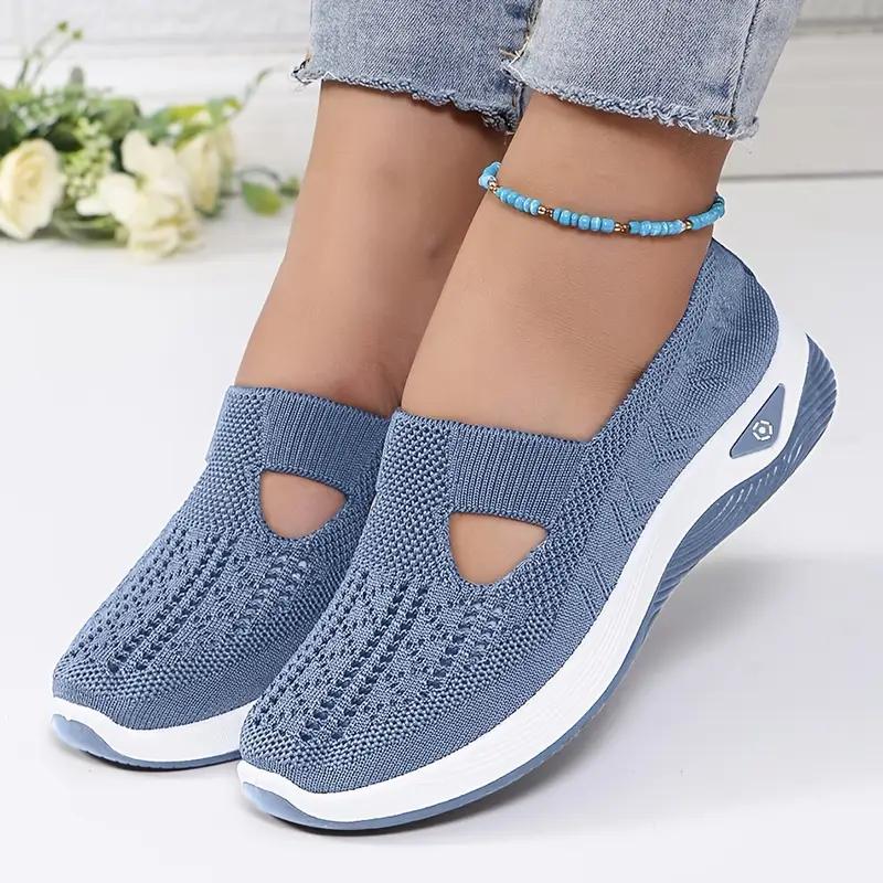 Women'S Shoes 2025 New Style, Breathable Knitted Shoes for Women, Trendy Lace-Up Sports Shoes for Cross-Border Trade