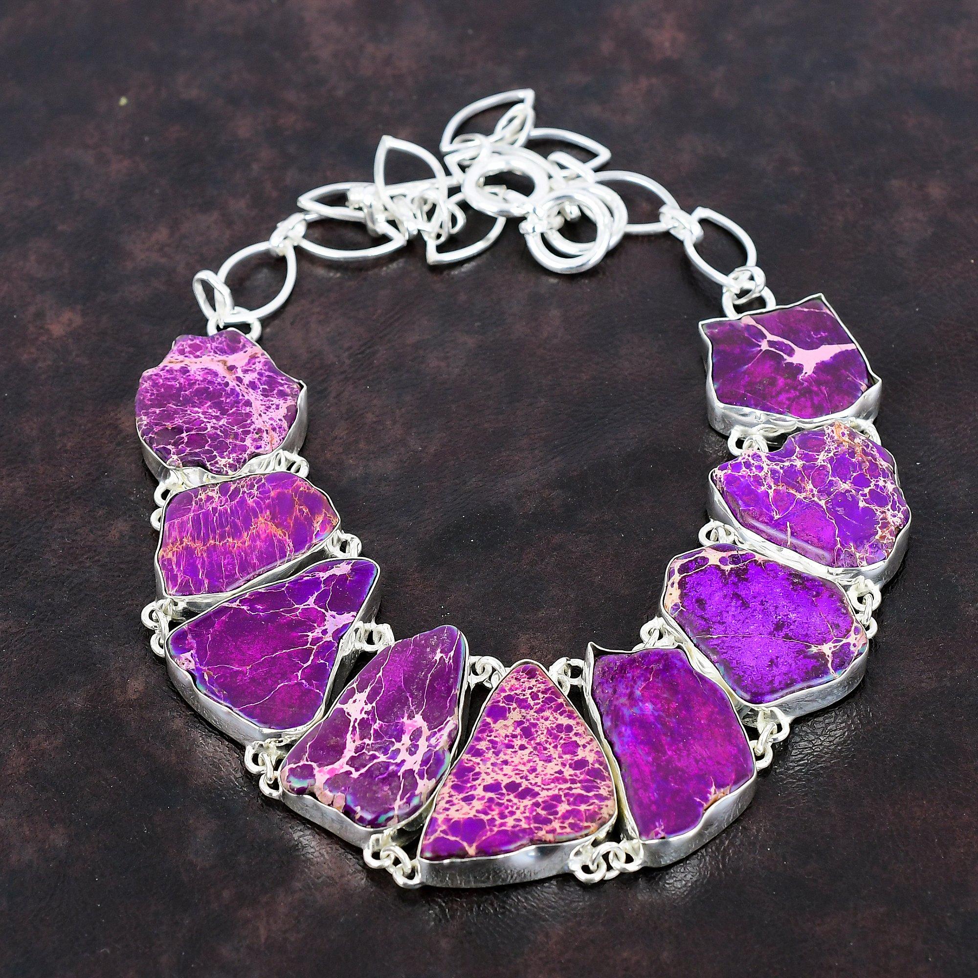 Purple Sea Sediment Jasper Necklace Gemstone Jewelry Handmade Necklace 925 Sterling Silver Necklace Adjustable Chain Necklace Gift For Women