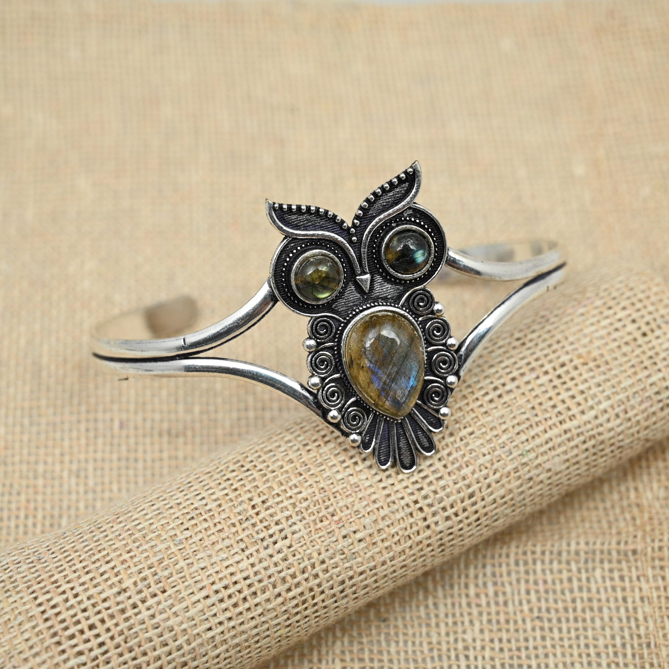 Labradoritt Edelsten 925 Solid Sølv Smykker Fantastisk Mansjettsmykke Armbånd Justerbart