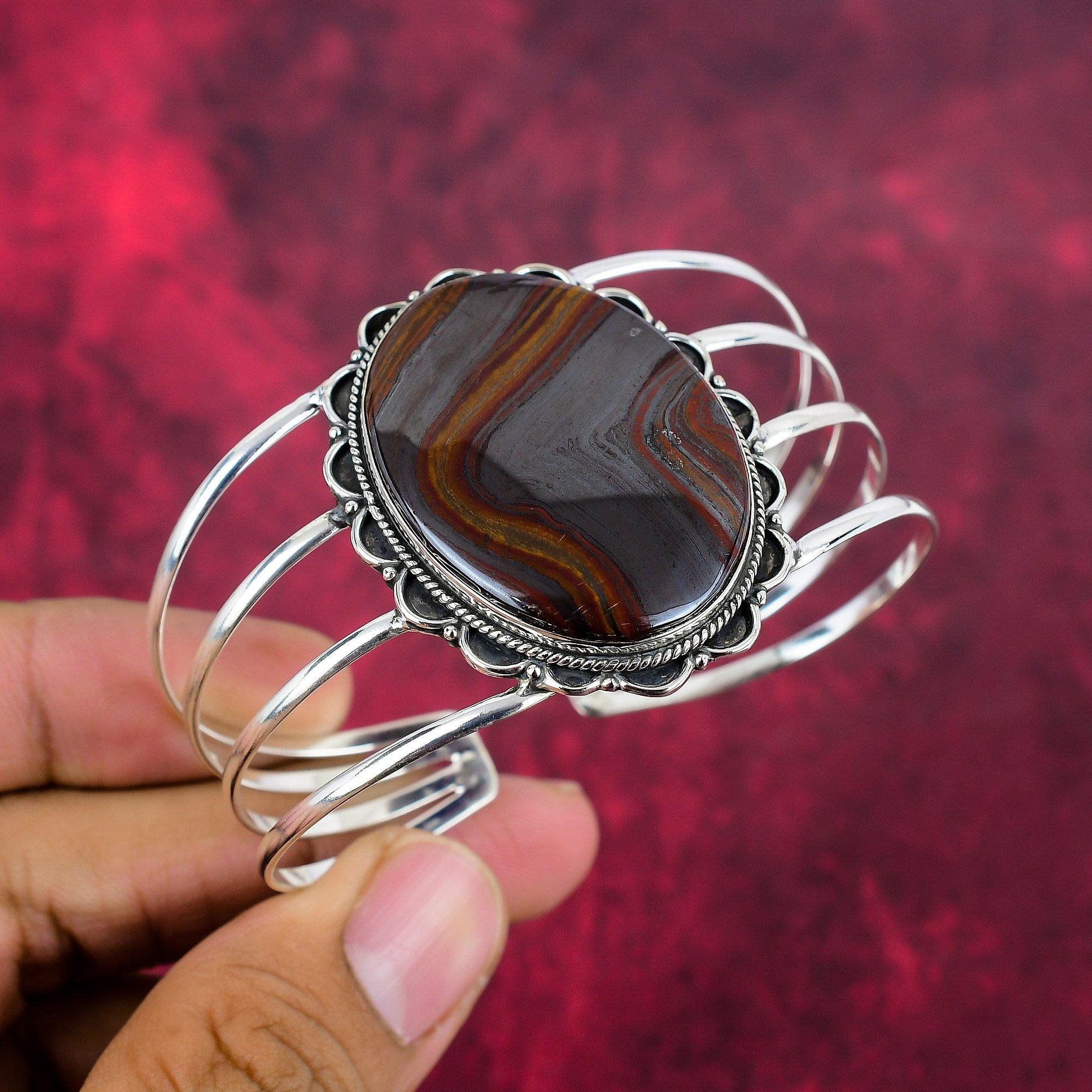 Iron Tiger's Eye Handmade Gemstone Bangle, 925 Solid Sterling Silver Bangle Unique Design Jewelry, For Thanksgiving
