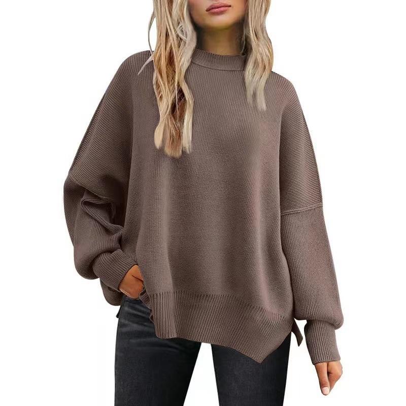 Women's Oversized Batwing Sweaters 2025 Fall Outfits Trendy Crewneck Knit Side Slit Fashion Pullover Tops