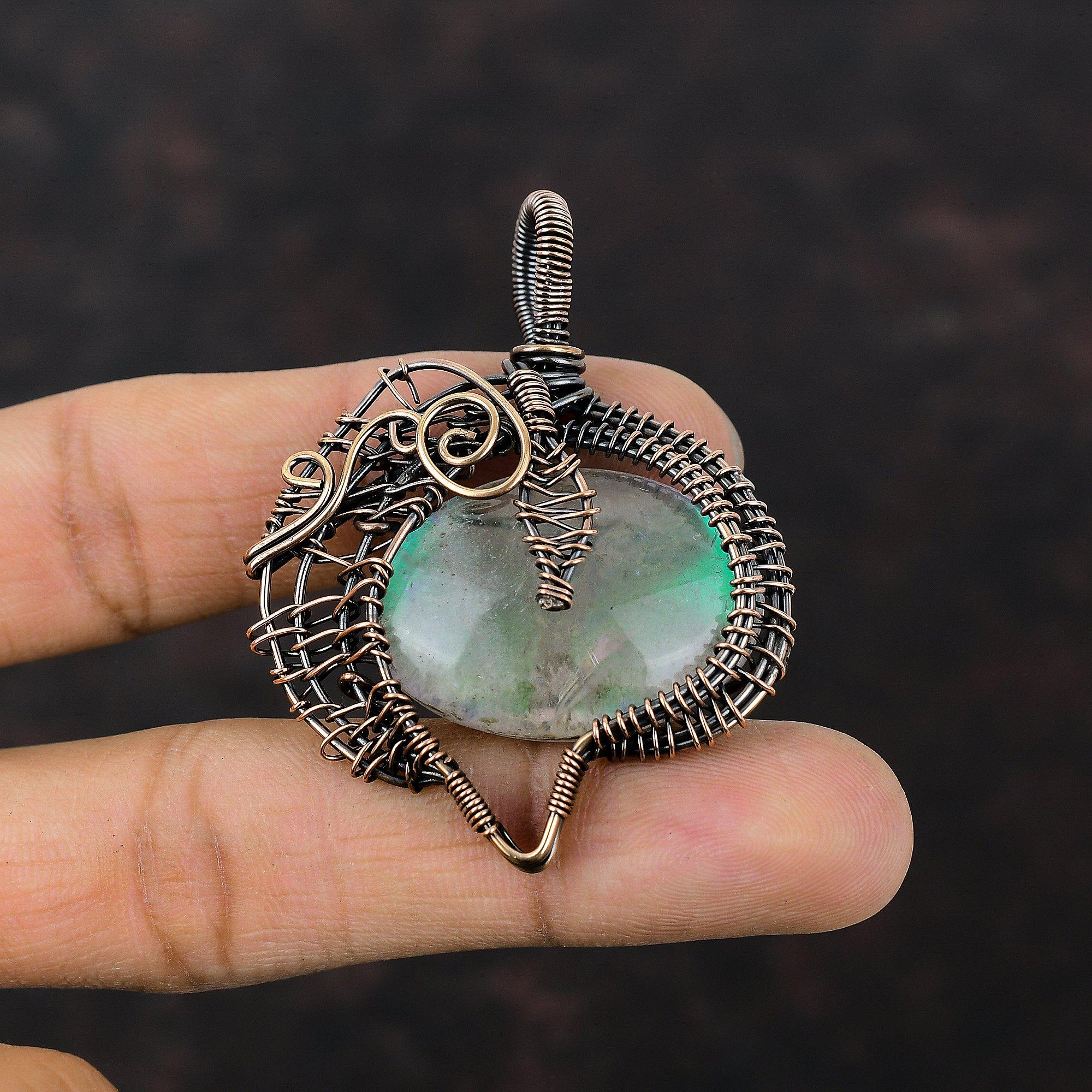 Rainbow Mystic Opal Pendant Copper Wire Wrapped Pendant Handmade Dainty Pendant Wire Wrapped Jewelry Gift For Bridal Gemstone Copper Jewelry