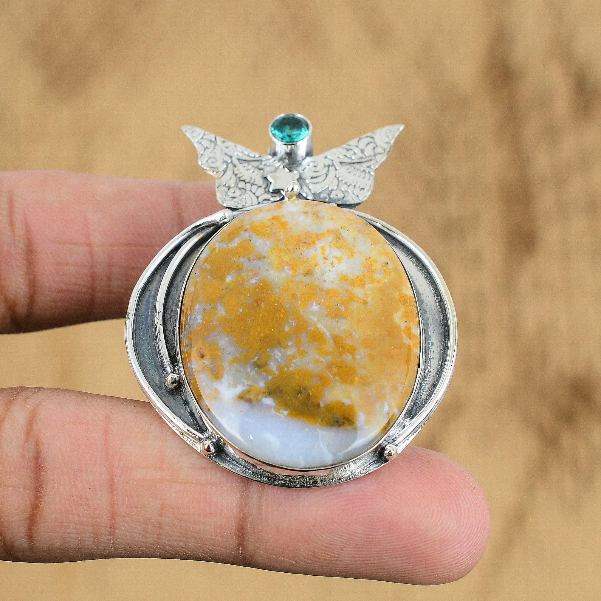 Natural Plume Agate Gemstone Pendant 925 Sterling Silver Jewelry For Women