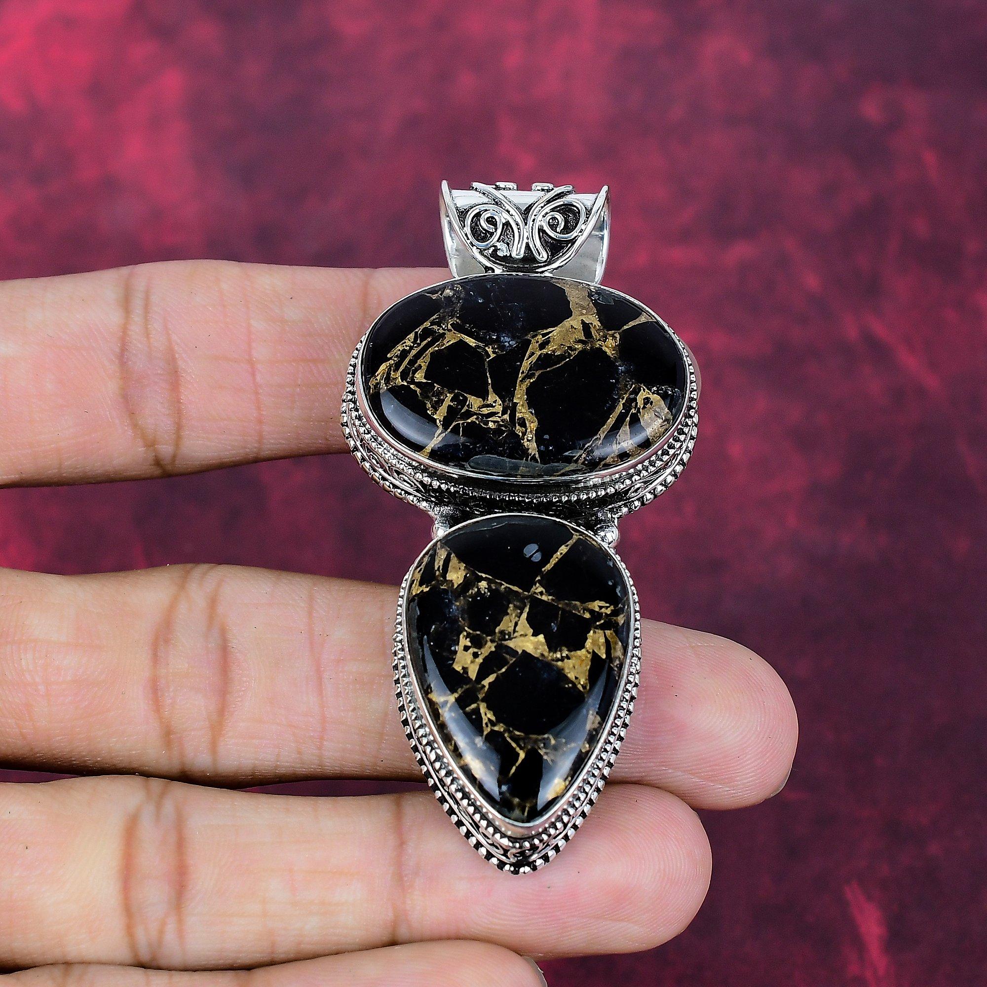 Copper Black Tourmaline Handmade Gemstone Pendant, 925 Solid Sterling Silver Pendant Antique Jewelry, For Engagement Gift