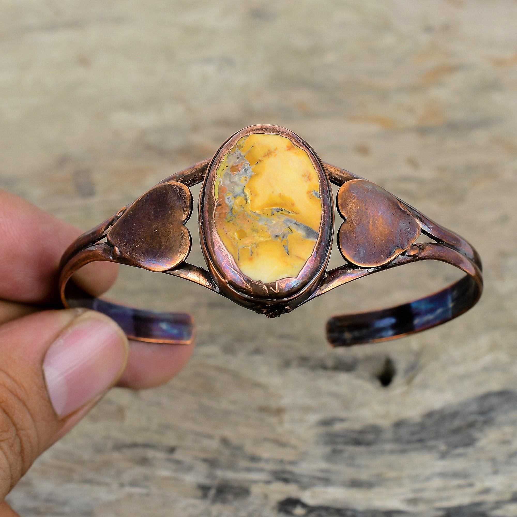 Maligano Jaspis Armreif Elektrogeformtes Kupfer Armspange Verstellbarer Armreif Schöner Edelsteinschmuck Handgefertigter Armreif Hochzeitsgeschenke